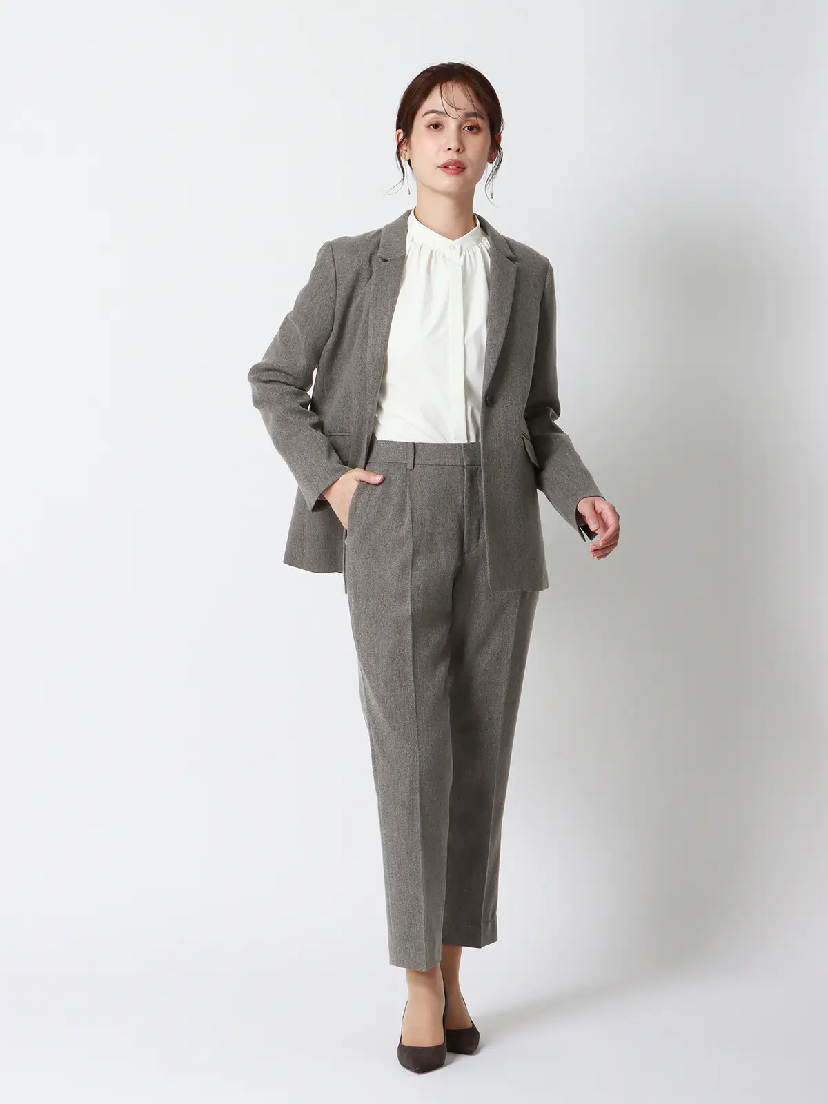 CHANTOWA/ツイードライクジャケット/ウォッシャブル/織柄 グレー 36(7号)