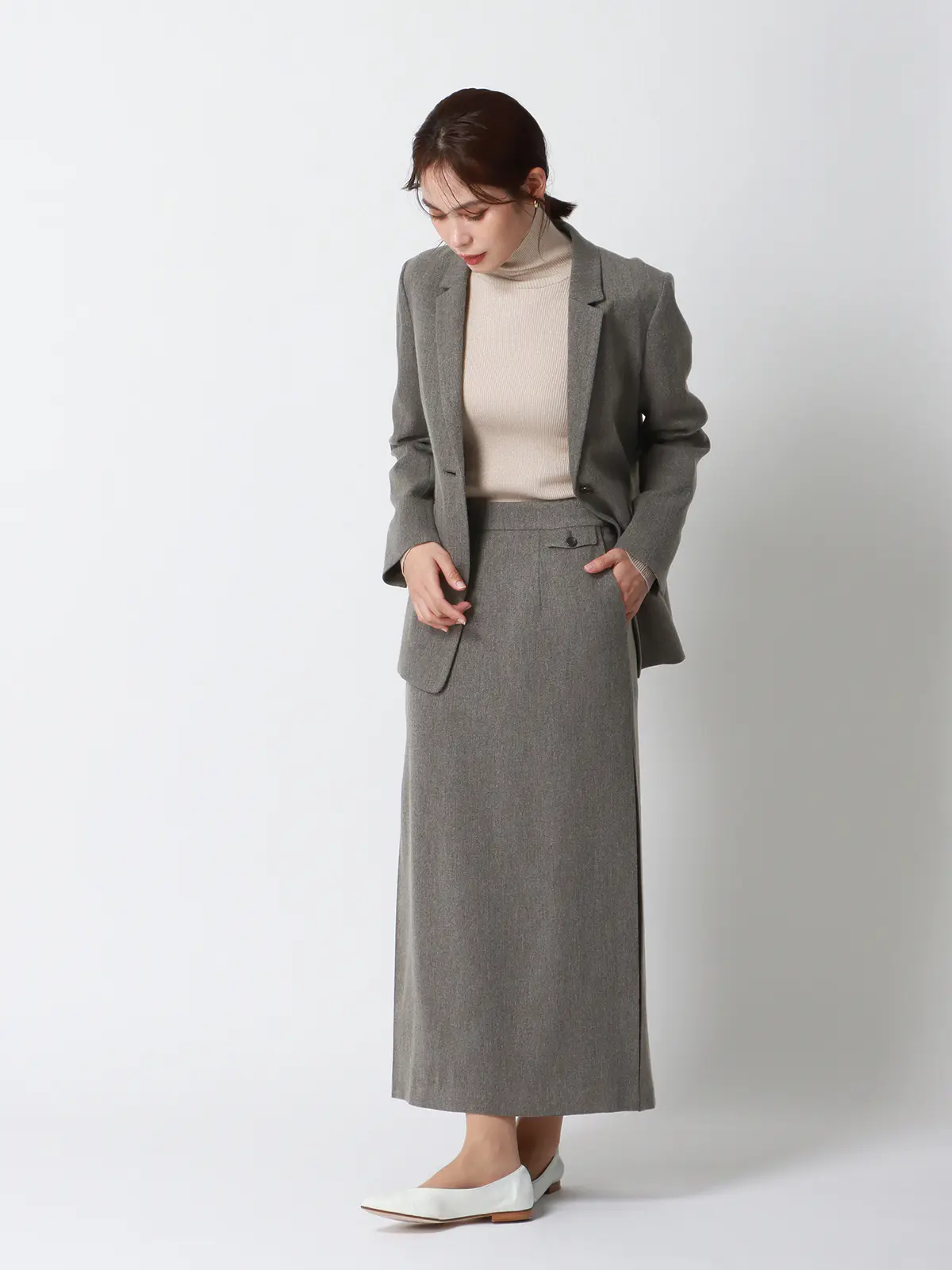 CHANTOWA/ツイードライクジャケット/ウォッシャブル/織柄 グレー 36(7号)