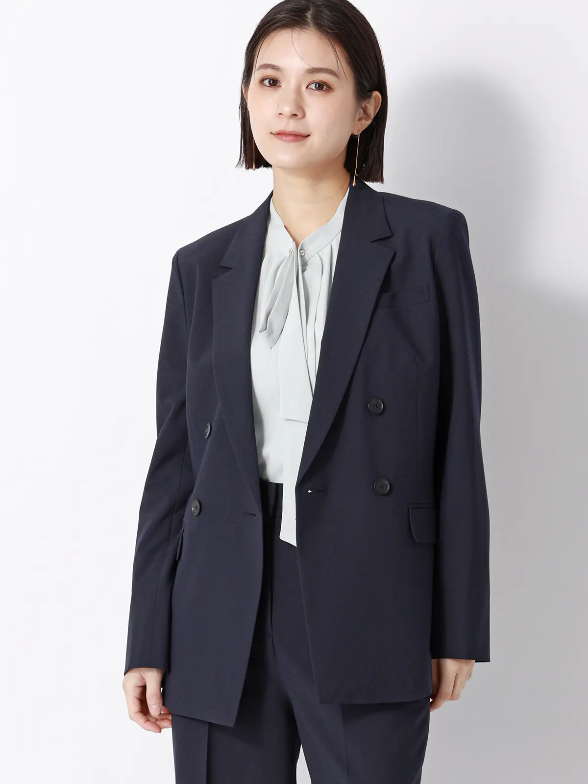 ダブルブレストジャケット/ウォッシャブル/ストレッチ/UVカット/TRトロピカル/無地 ネイビー 36(7号)