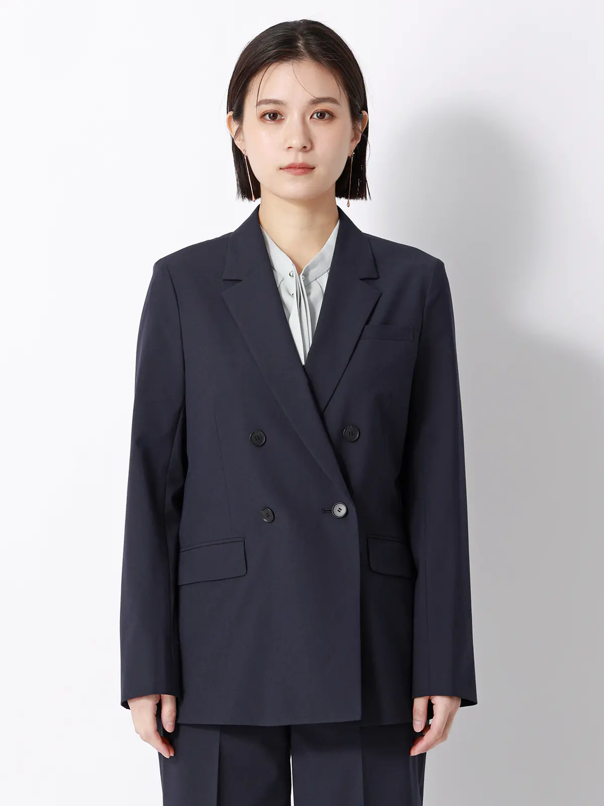 ダブルブレストジャケット/ウォッシャブル/ストレッチ/UVカット/TRトロピカル/無地 ネイビー 36(7号)