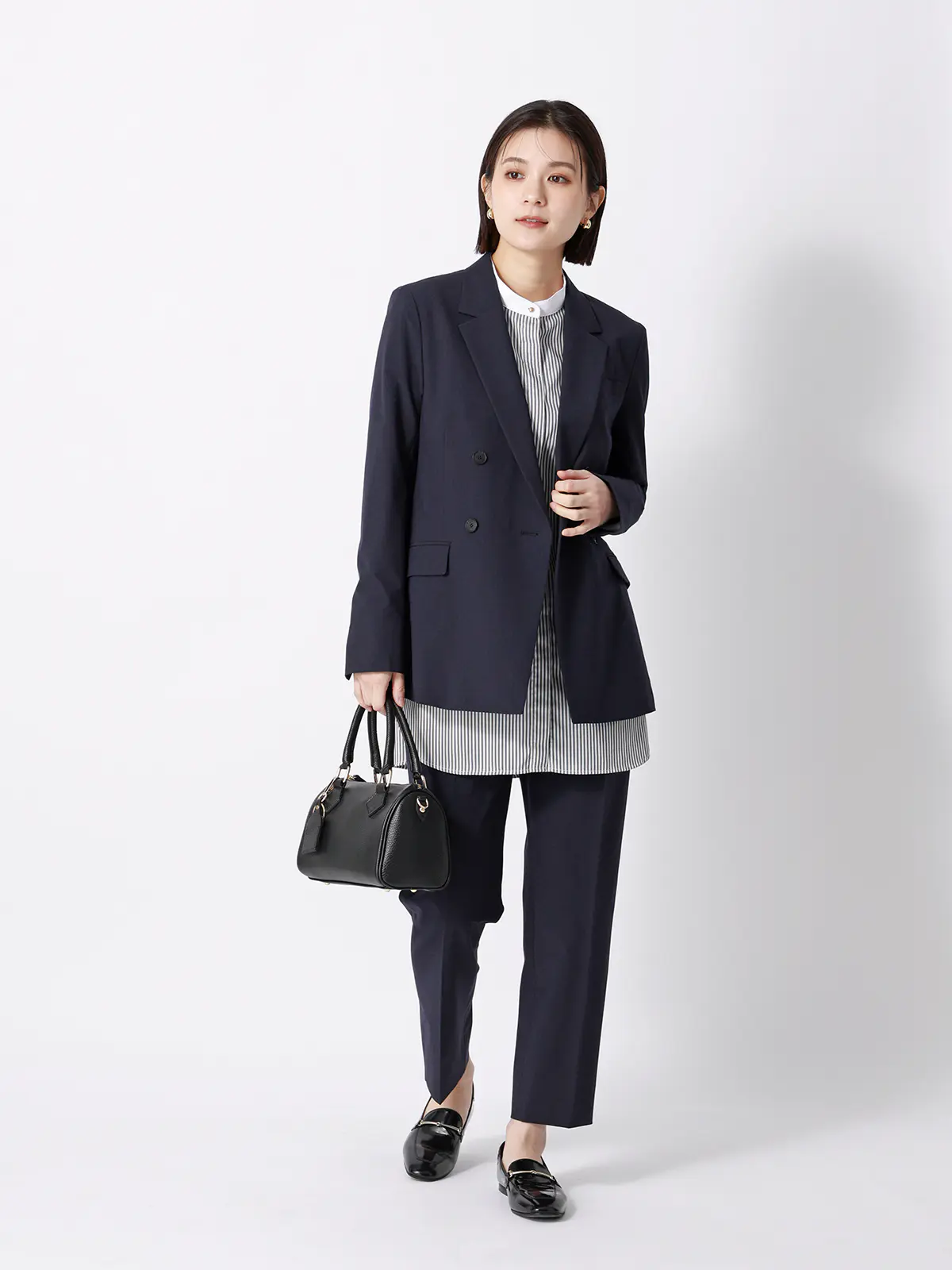 ダブルブレストジャケット/ウォッシャブル/ストレッチ/UVカット/TRトロピカル/無地 ネイビー 36(7号)