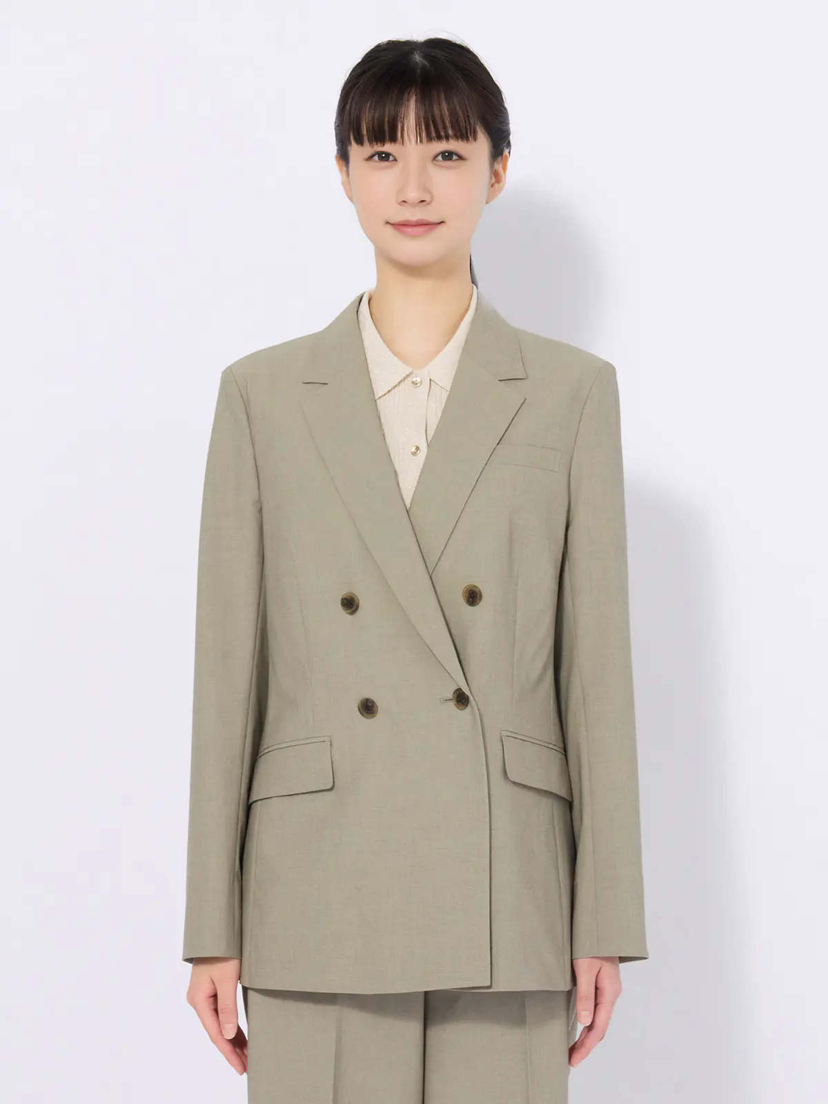 ダブルブレストジャケット/ウォッシャブル/ストレッチ/UVカット/TRトロピカル/無地 カーキ 36(7号)