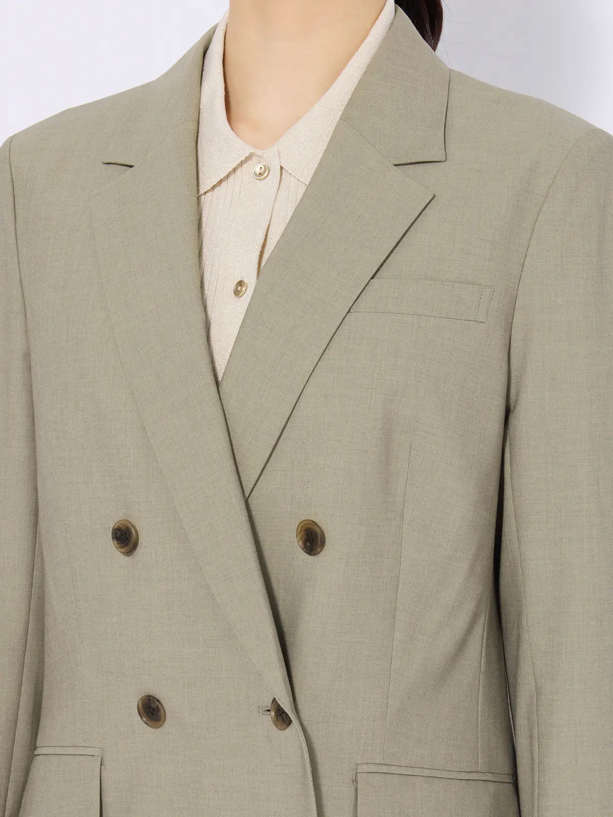 ダブルブレストジャケット/ウォッシャブル/ストレッチ/UVカット/TRトロピカル/無地 カーキ 36(7号)