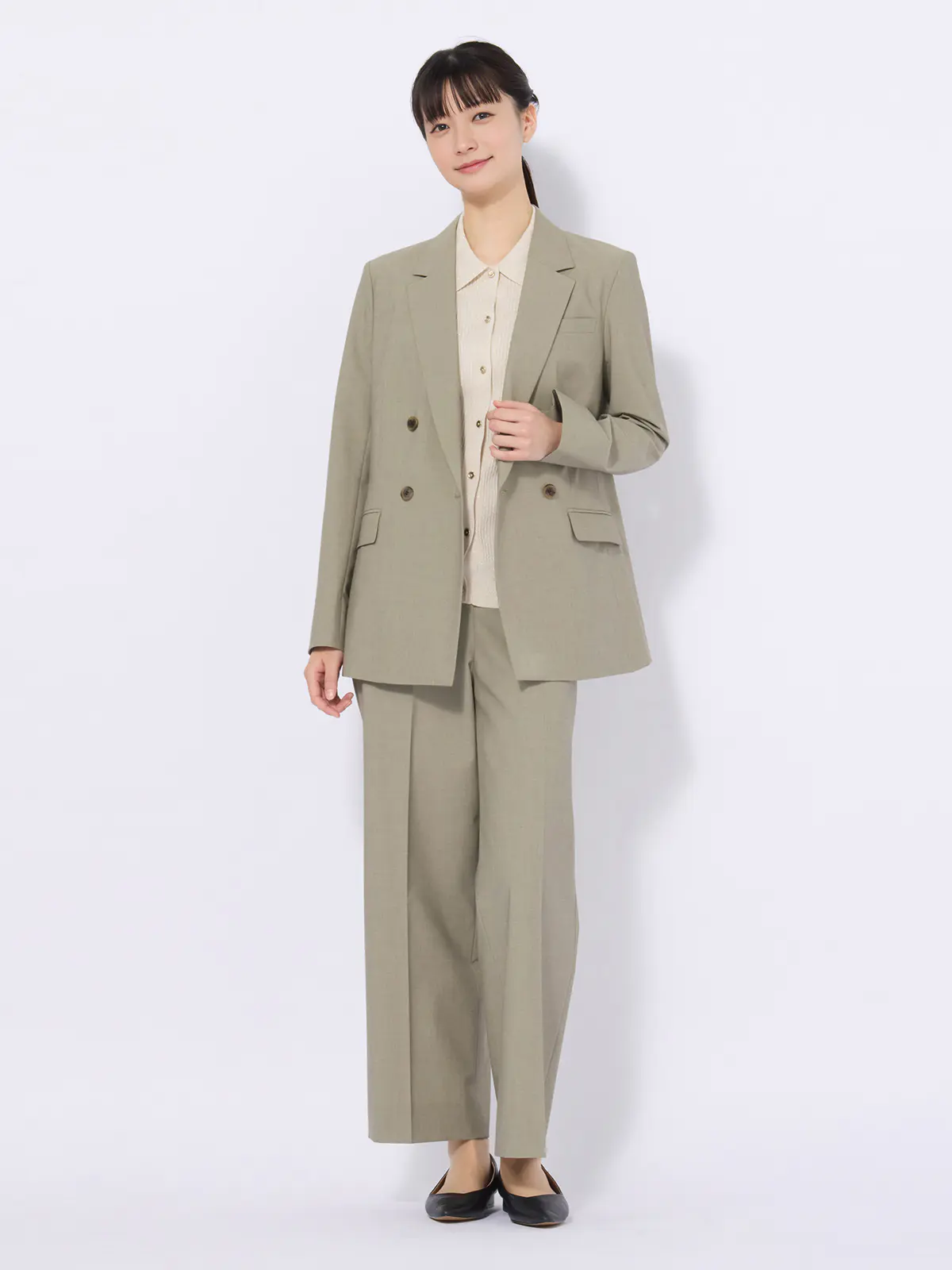 ダブルブレストジャケット/ウォッシャブル/ストレッチ/UVカット/TRトロピカル/無地 カーキ 36(7号)