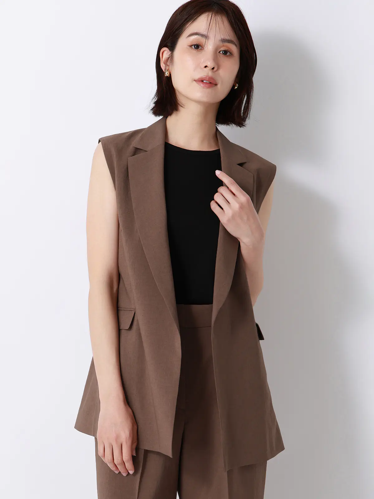 テーラードジレ／ウォッシャブル／UVカット／BREEZE COOL／無地／BIYORI UP ブラウン 38(9号）