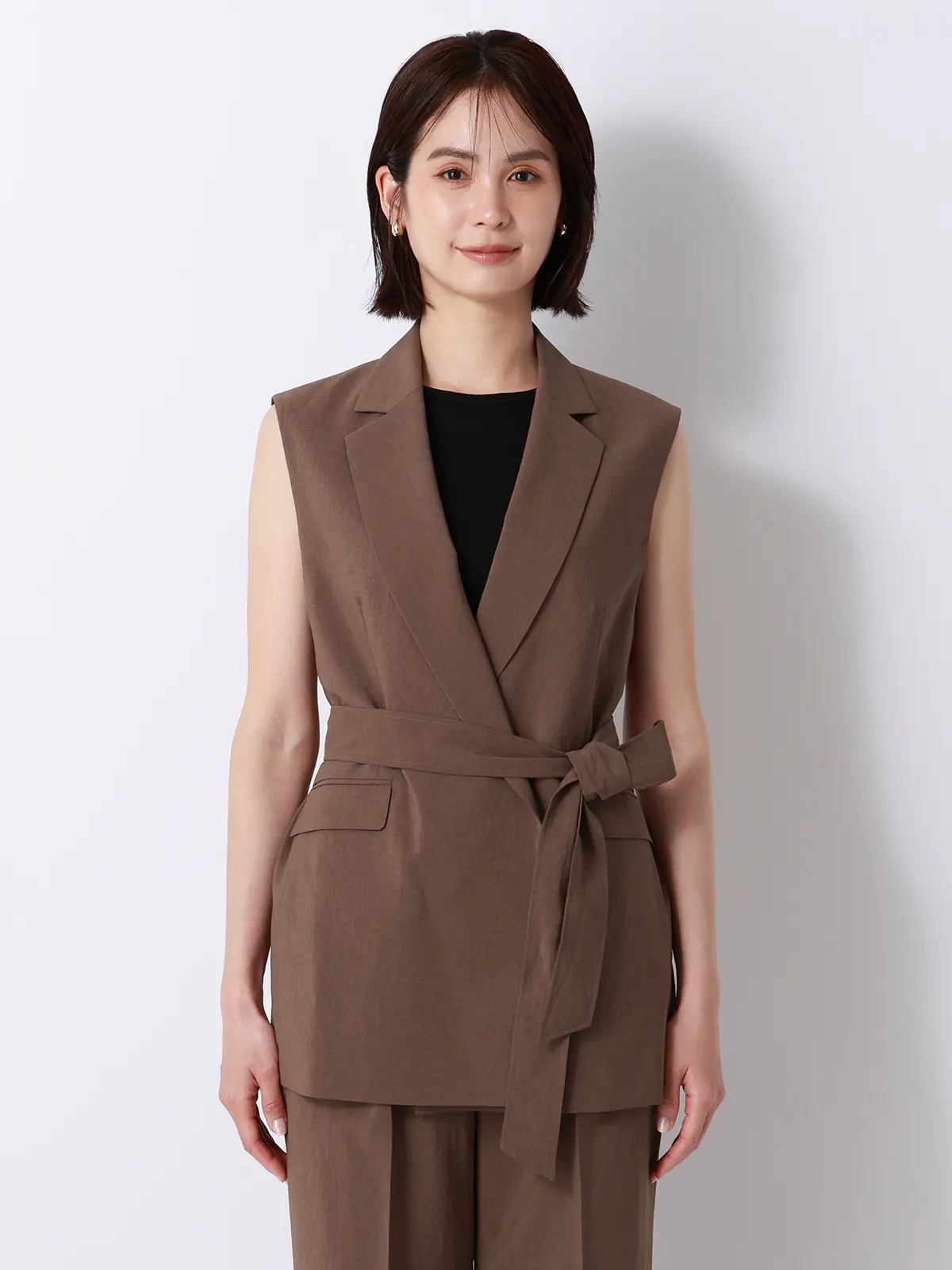 テーラードジレ／ウォッシャブル／UVカット／BREEZE COOL／無地／BIYORI UP ブラウン 38(9号）