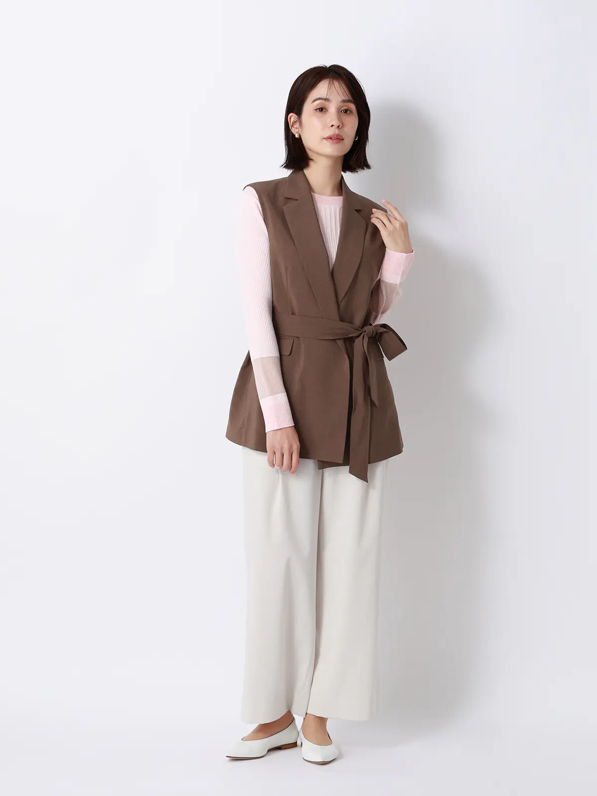 テーラードジレ／ウォッシャブル／UVカット／BREEZE COOL／無地／BIYORI UP ブラウン 38(9号）