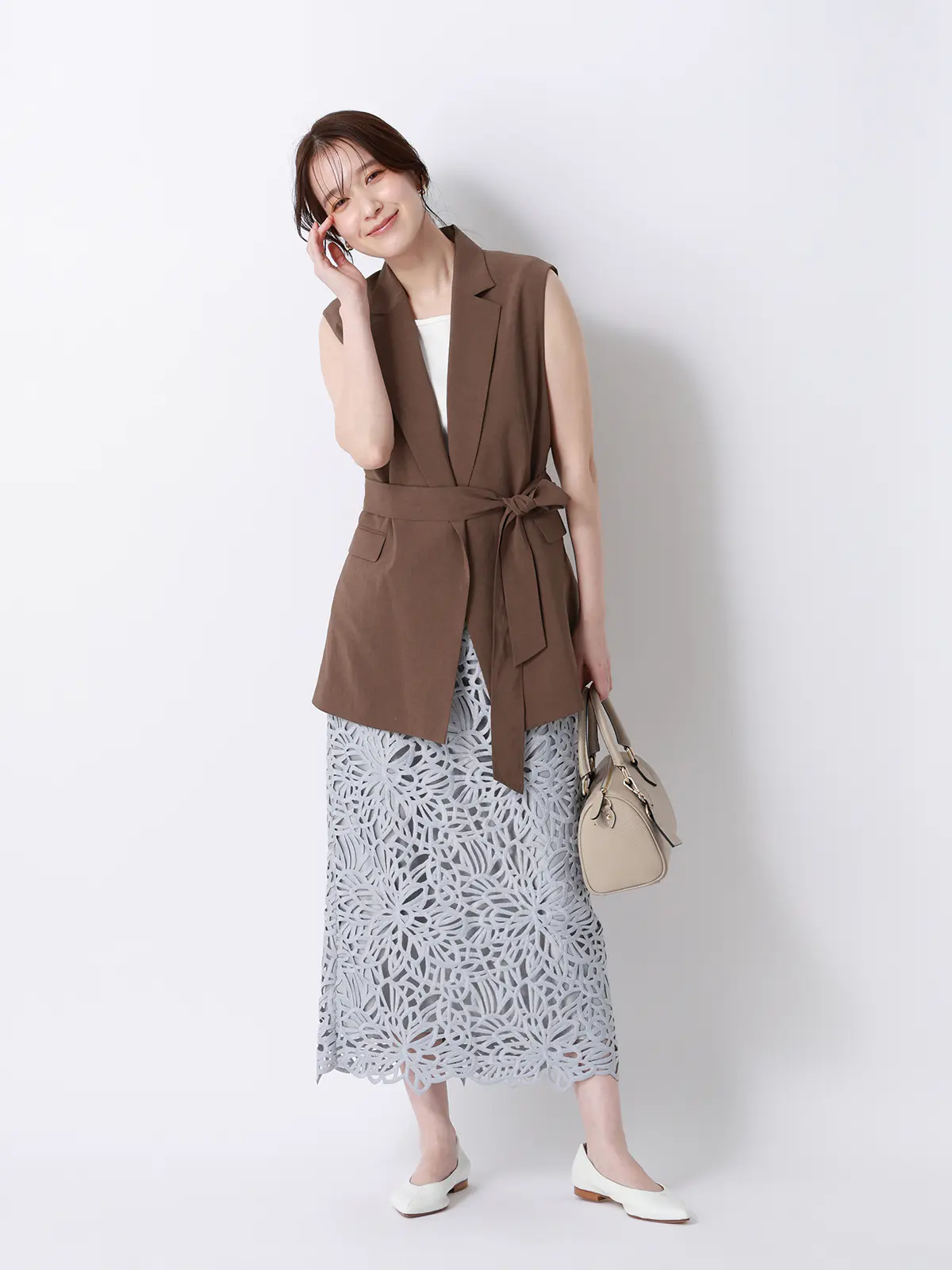 テーラードジレ／ウォッシャブル／UVカット／BREEZE COOL／無地／BIYORI UP ブラウン 38(9号）