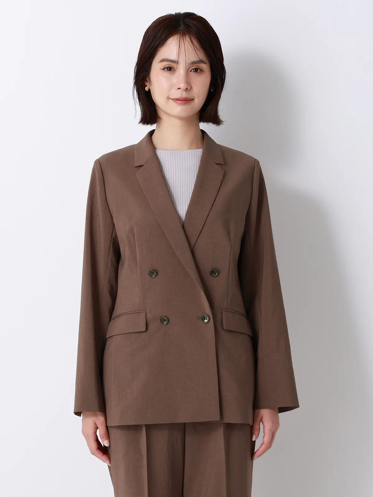 ダブルブレストジャケット／ウォッシャブル／UVカット／BREEZE COOL／無地／BIYORI UP ブラウン 42(13号）