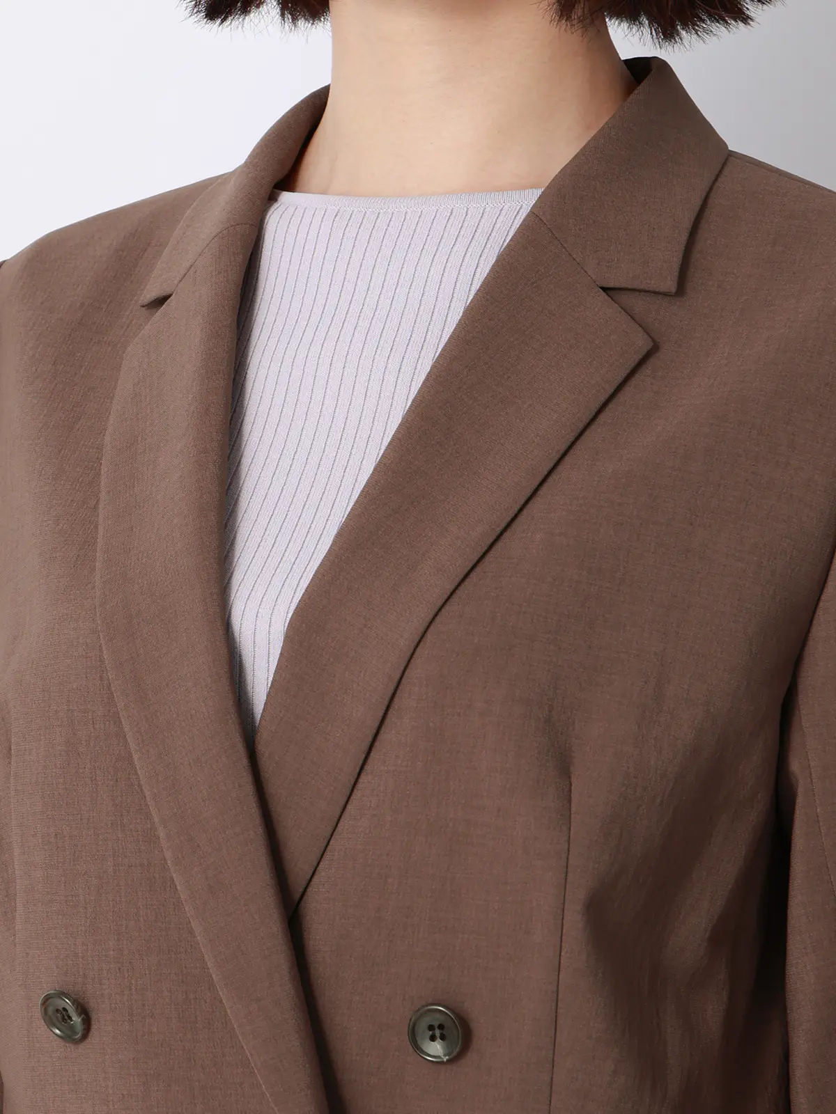 ダブルブレストジャケット／ウォッシャブル／UVカット／BREEZE COOL／無地／BIYORI UP ブラウン 42(13号）