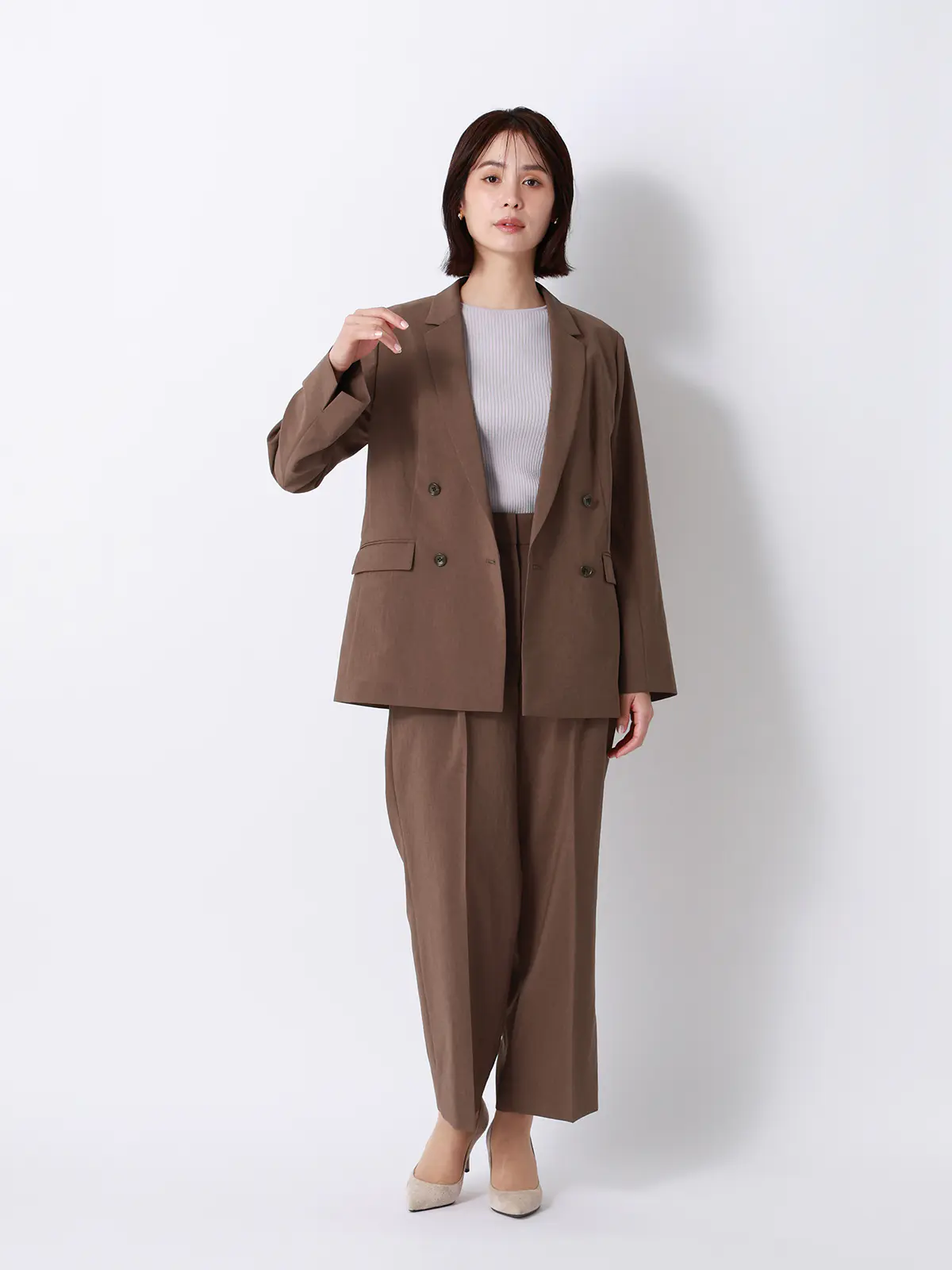 ダブルブレストジャケット／ウォッシャブル／UVカット／BREEZE COOL／無地／BIYORI UP ブラウン 42(13号）