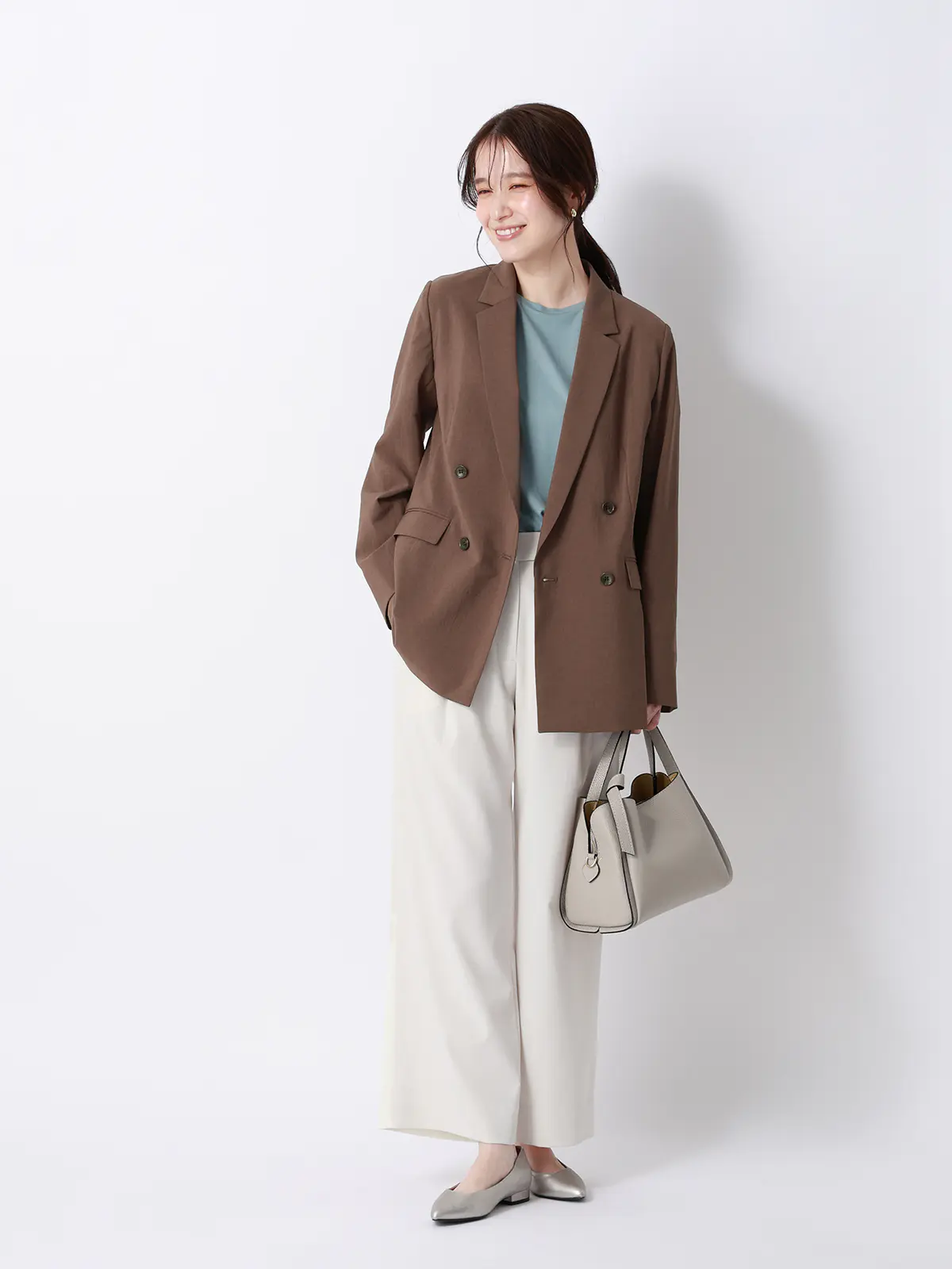 ダブルブレストジャケット／ウォッシャブル／UVカット／BREEZE COOL／無地／BIYORI UP ブラウン 42(13号）