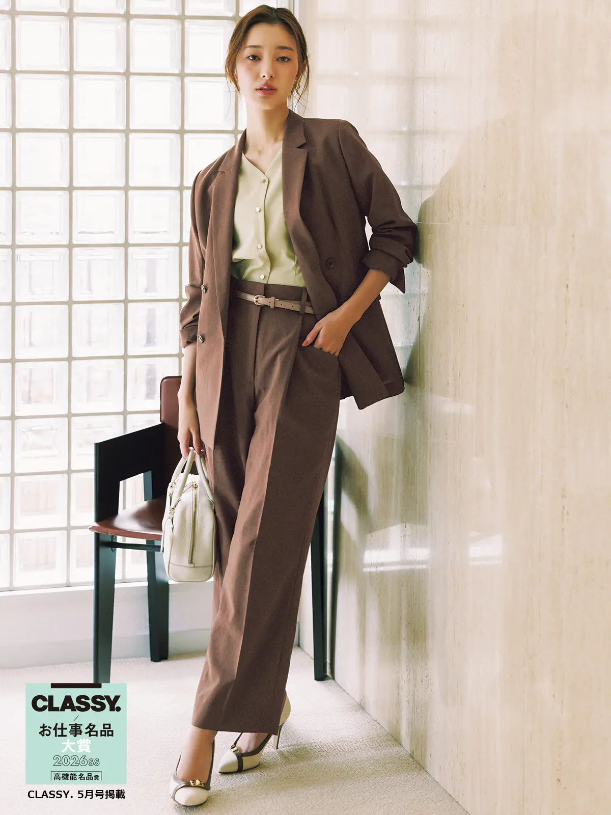 ダブルブレストジャケット／ウォッシャブル／UVカット／BREEZE COOL／無地／BIYORI UP ブラウン 42(13号）