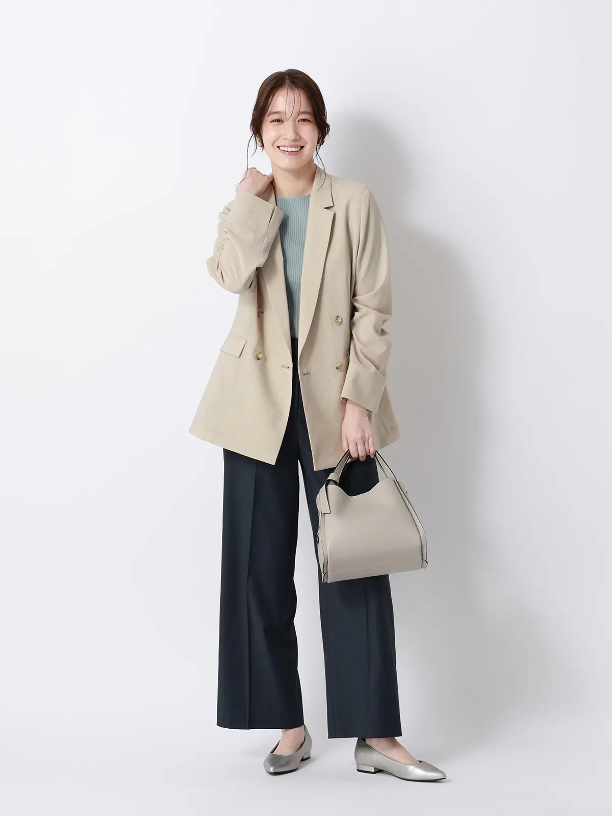 ダブルブレストジャケット／ウォッシャブル／UVカット／BREEZE COOL／無地／BIYORI UP ベージュ 36(7号）