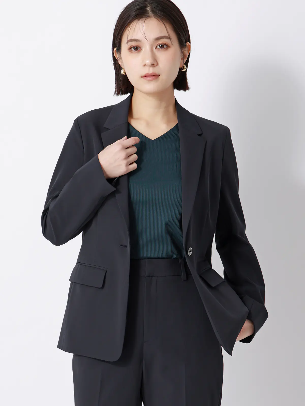 ジャケット／ウォッシャブル／UVカット／ストレッチツイル／無地 ネイビー 36(7号）