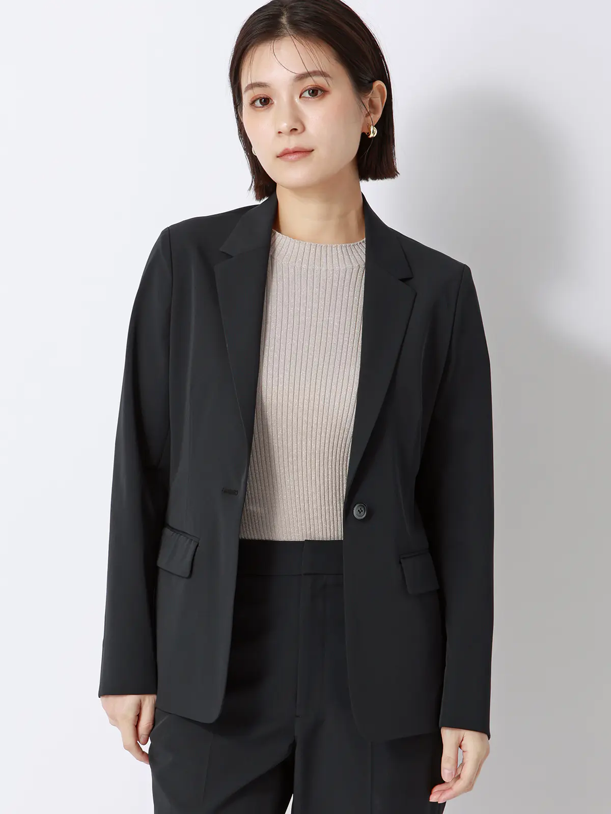 ジャケット／ウォッシャブル／UVカット／ストレッチツイル／無地 ブラック 36(7号）