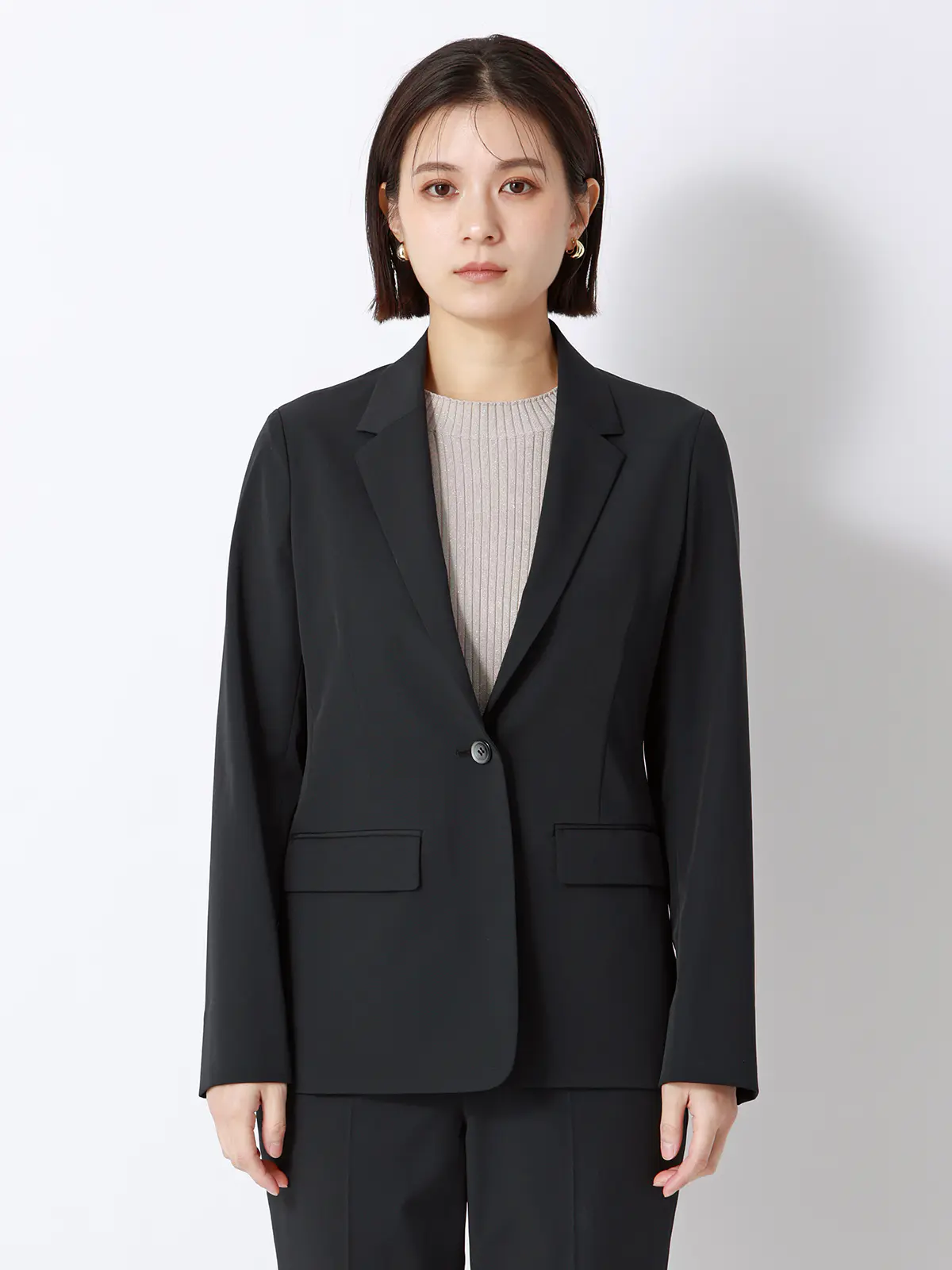 ジャケット／ウォッシャブル／UVカット／ストレッチツイル／無地 ブラック 36(7号）