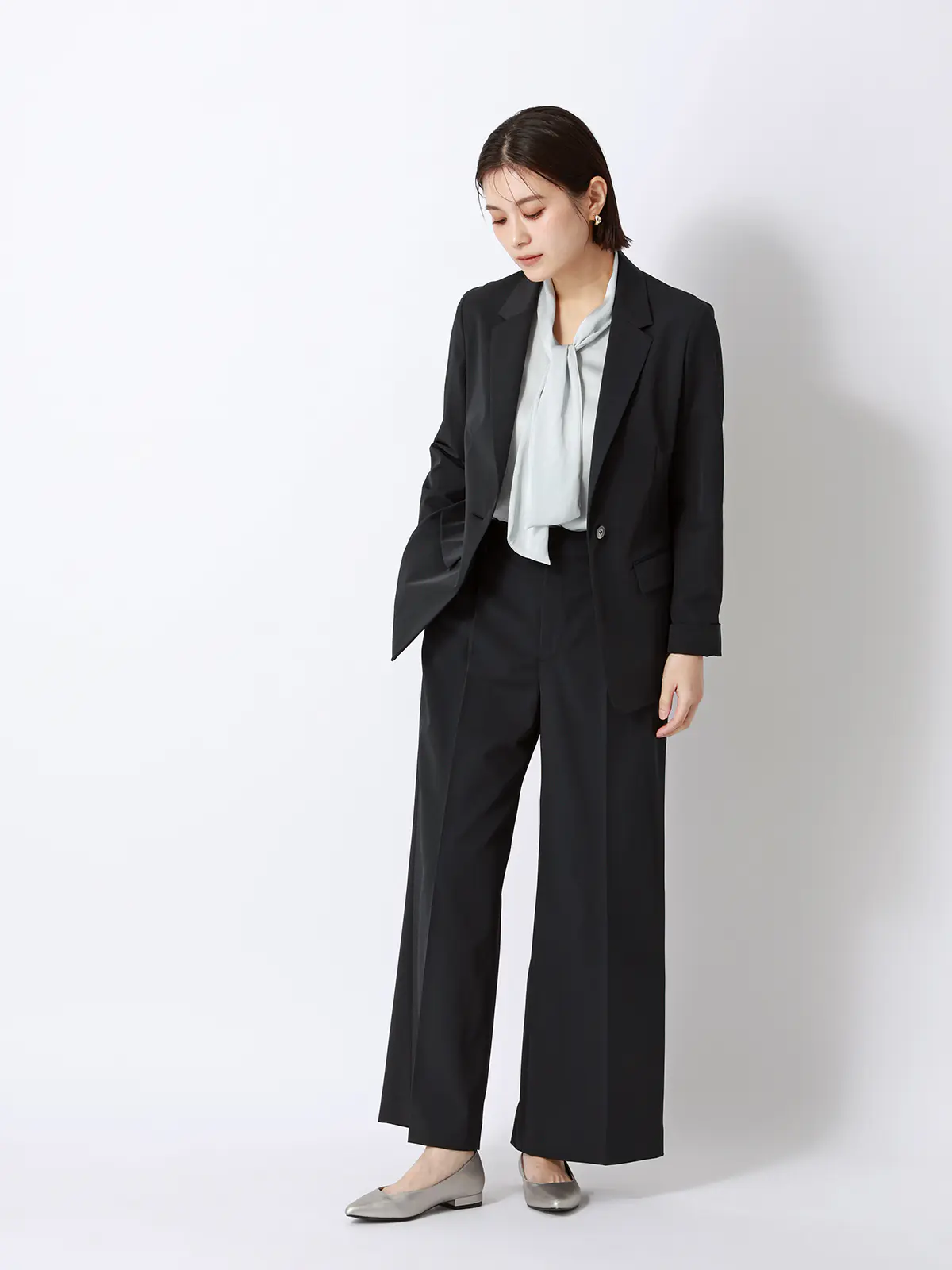 ジャケット／ウォッシャブル／UVカット／ストレッチツイル／無地 ブラック 36(7号）