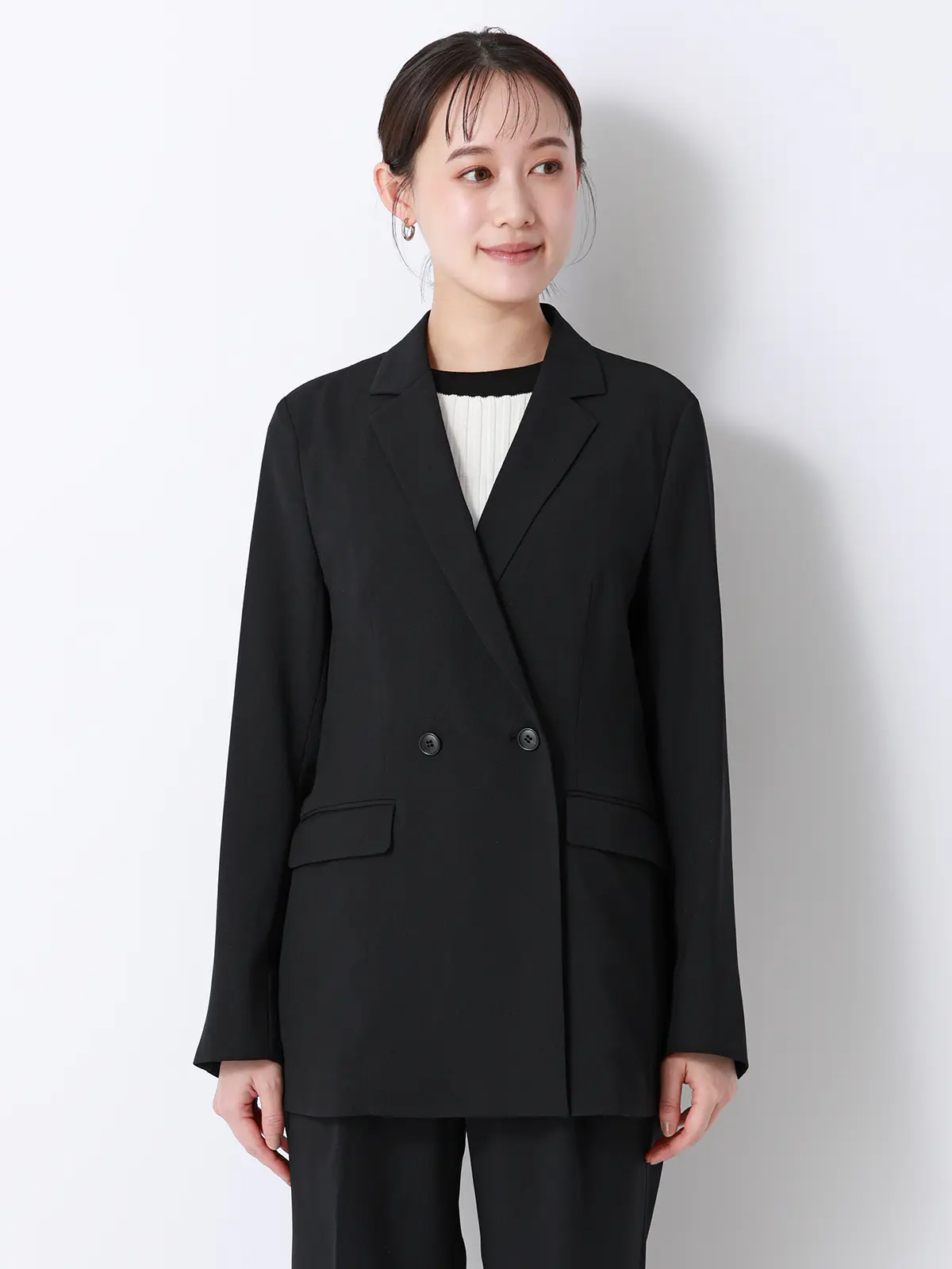 CHANTOWA／ダブルブレストジャケット／ウォッシャブル／ストレッチオックス／無地 ブラック 36(7号）