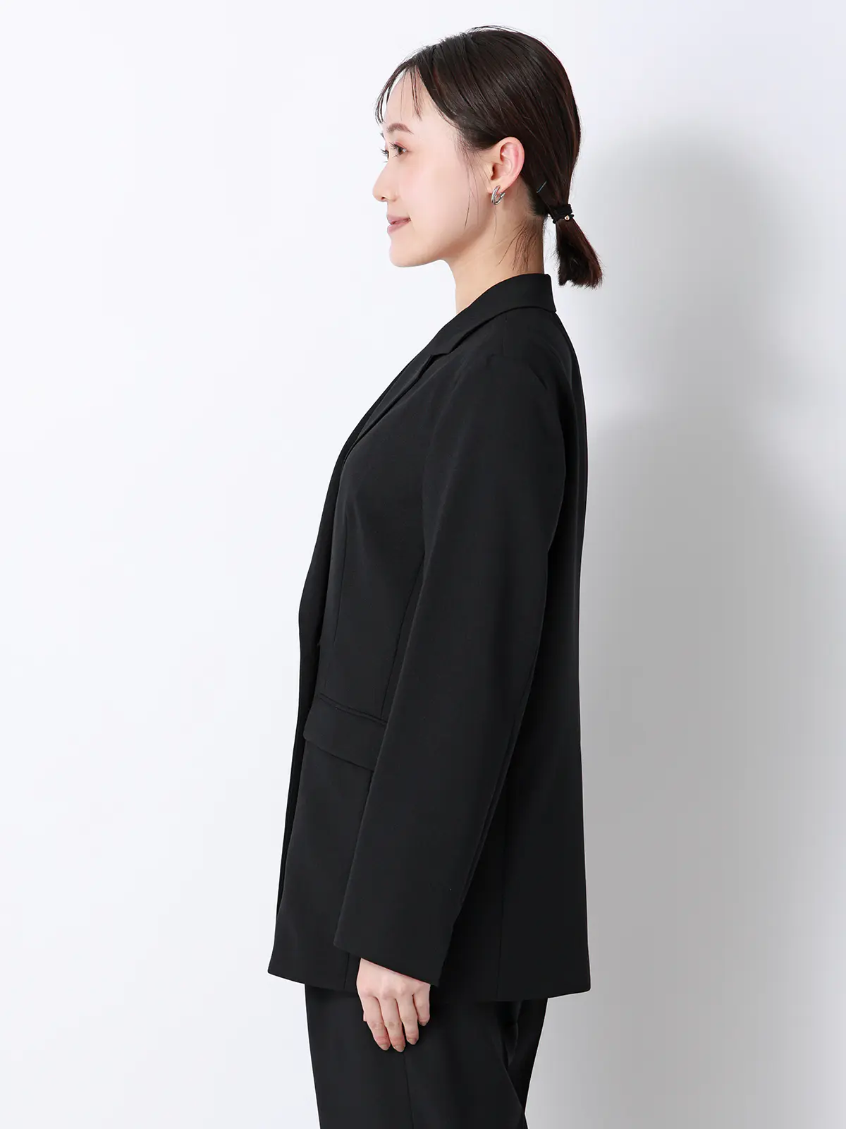 CHANTOWA／ダブルブレストジャケット／ウォッシャブル／ストレッチオックス／無地 ブラック 36(7号）