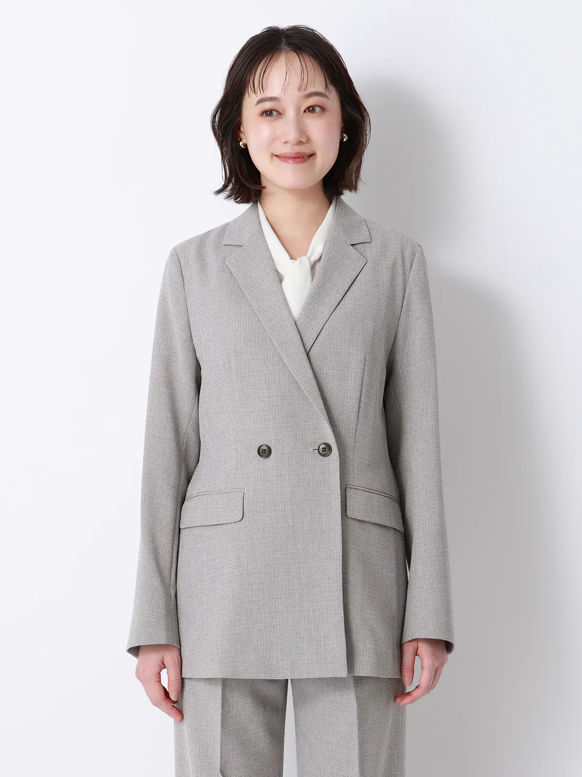 CHANTOWA／ダブルブレストジャケット／ウォッシャブル／クリスピーツイード／織柄 グレージュ 36(7号）