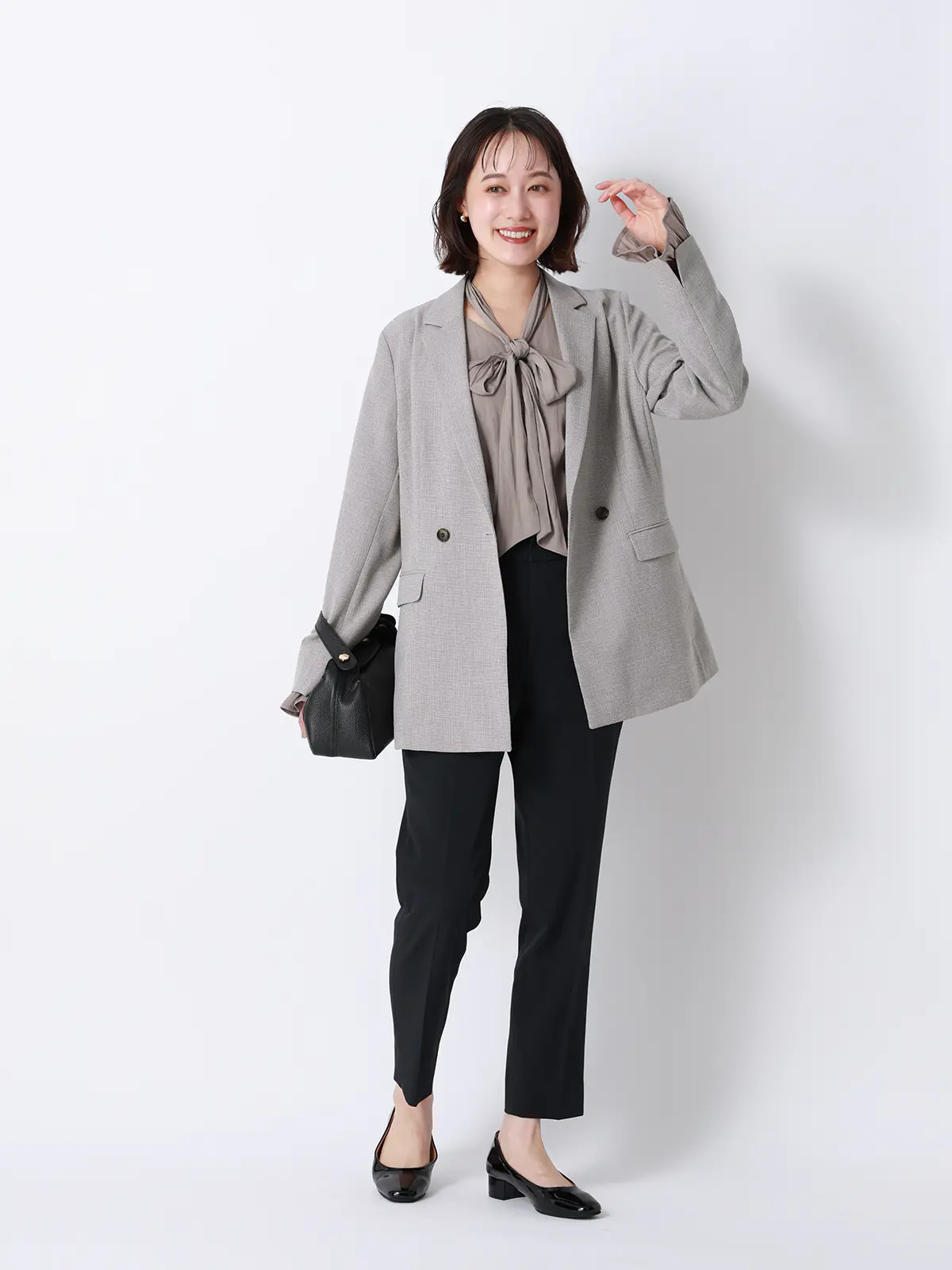 CHANTOWA／ダブルブレストジャケット／ウォッシャブル／クリスピーツイード／織柄 グレージュ 36(7号）