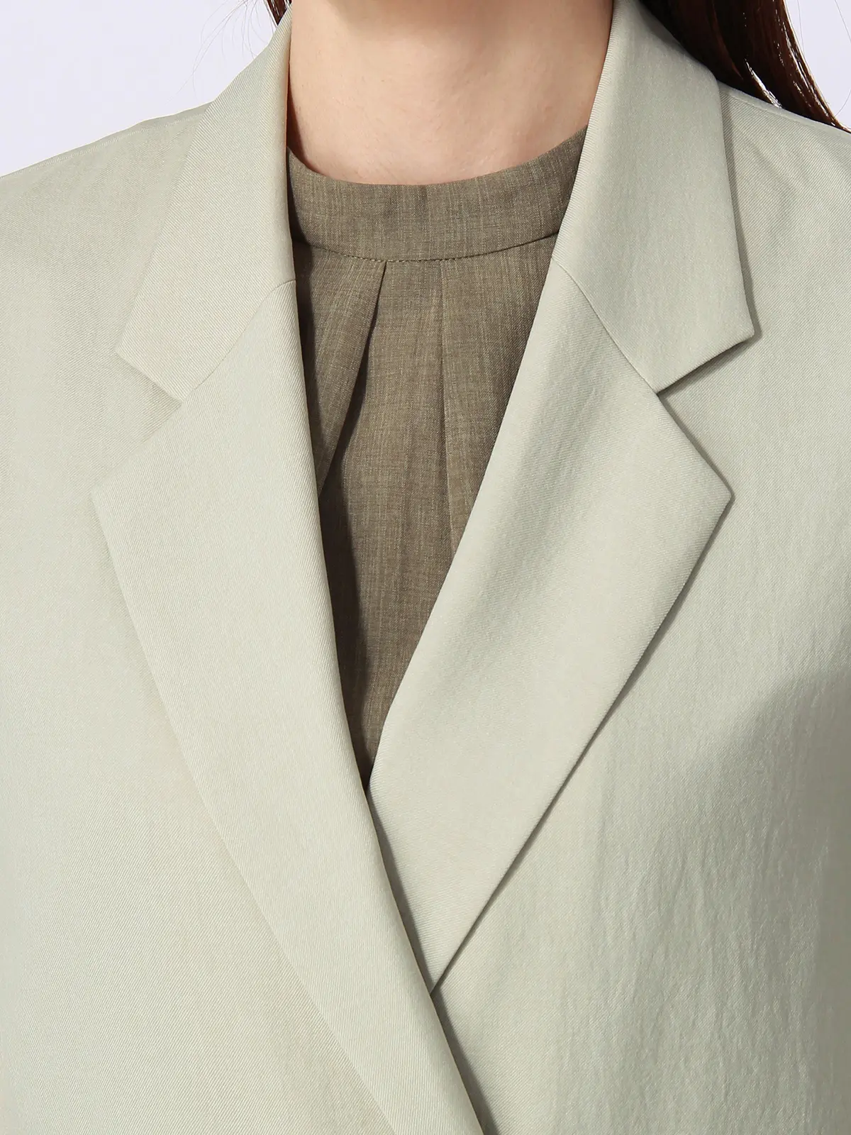 【訳アリ商品】ダブルブレストジレ/ウォッシャブル/ストレッチ/消臭/メランジツイル/SY加工/無地 グリーン 38(9号)