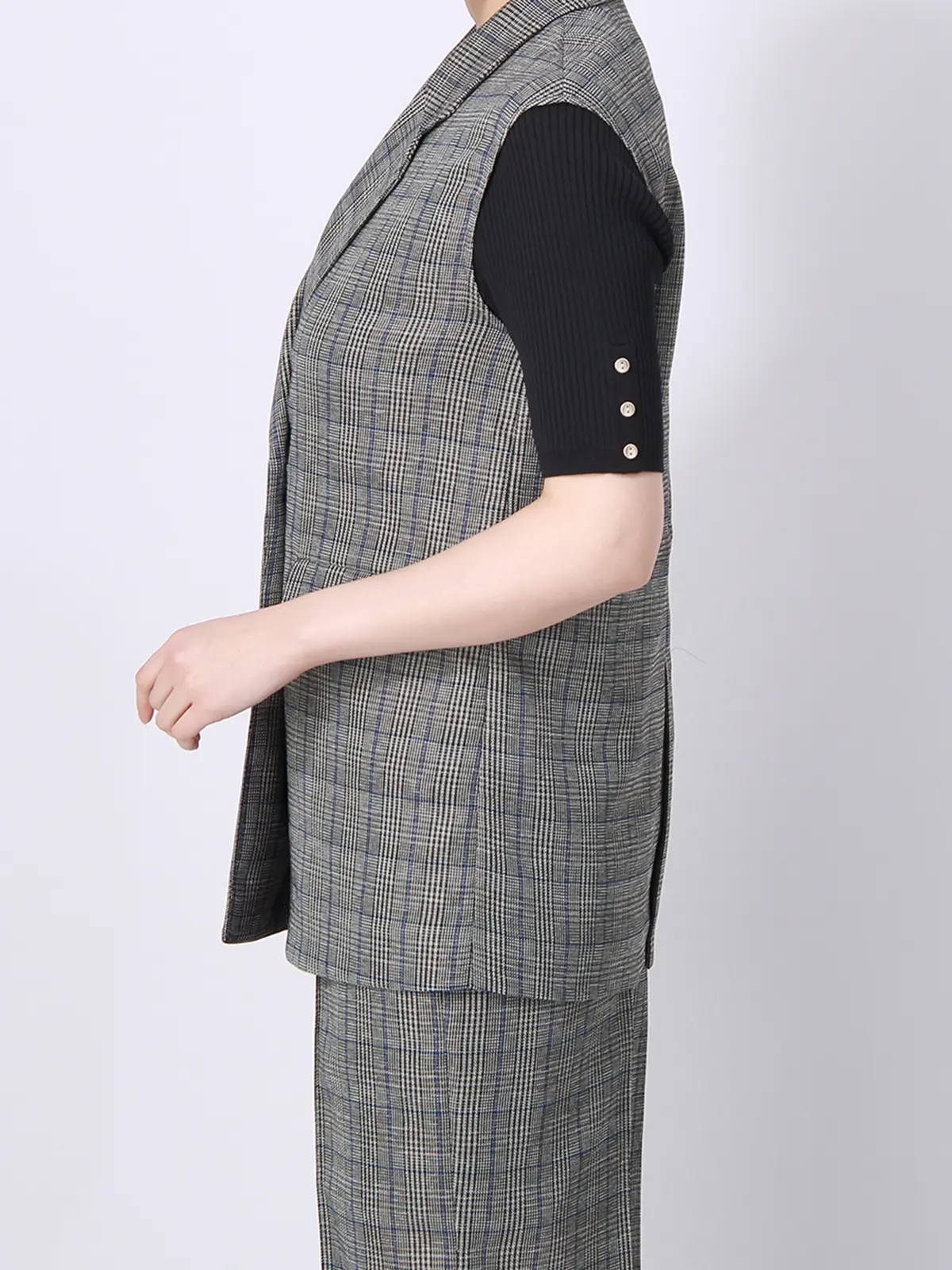 【訳アリ商品】ダブルブレストジレ/ウォッシャブル/消臭/レノクロスストレッチ/グレンチェック ブラウン 38(9号)