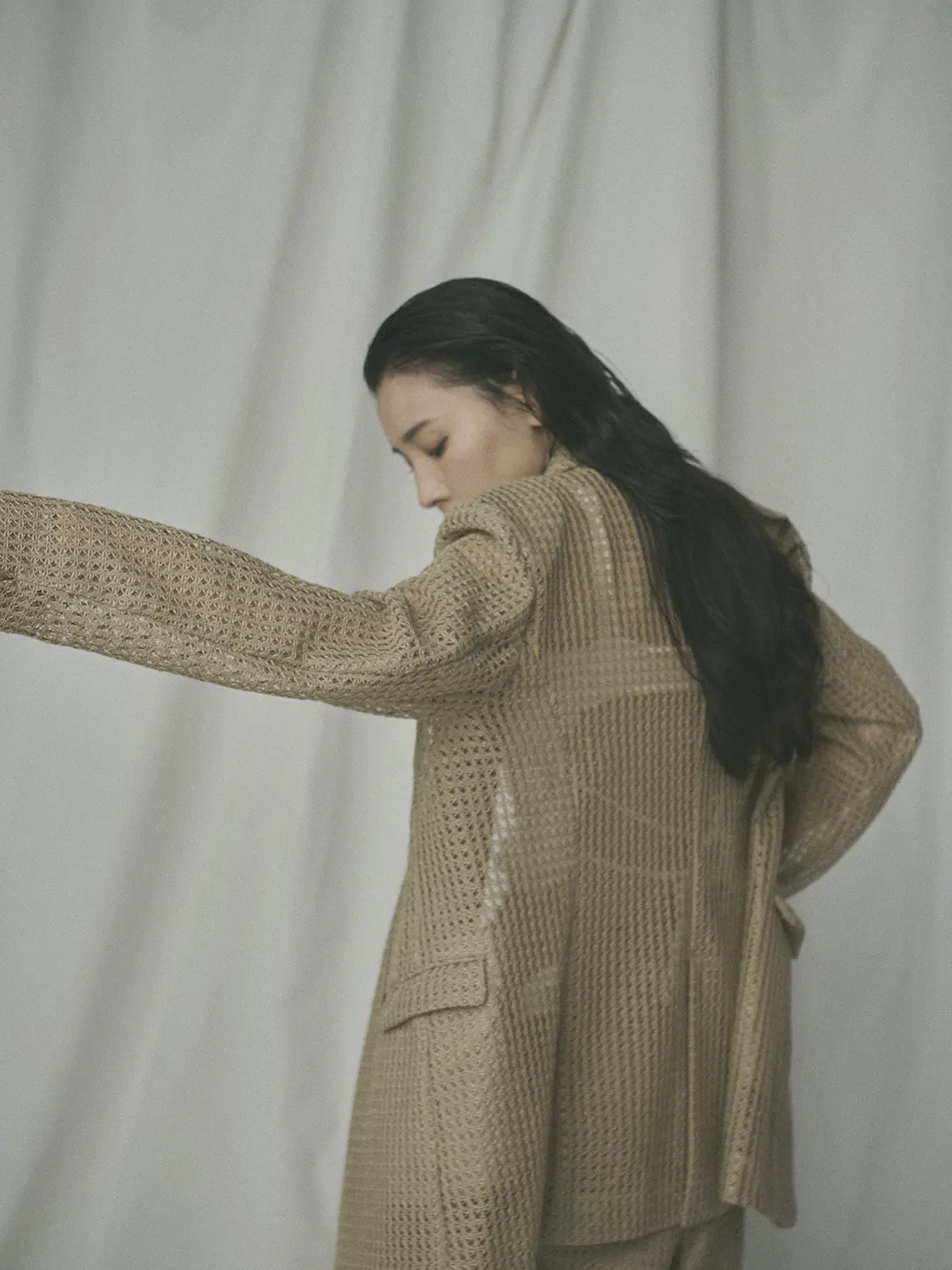 CIS．／ダブルブレストジャケット／ハンドウォッシュ／9Gメッシュレース／無地 ベージュ 36(7号）