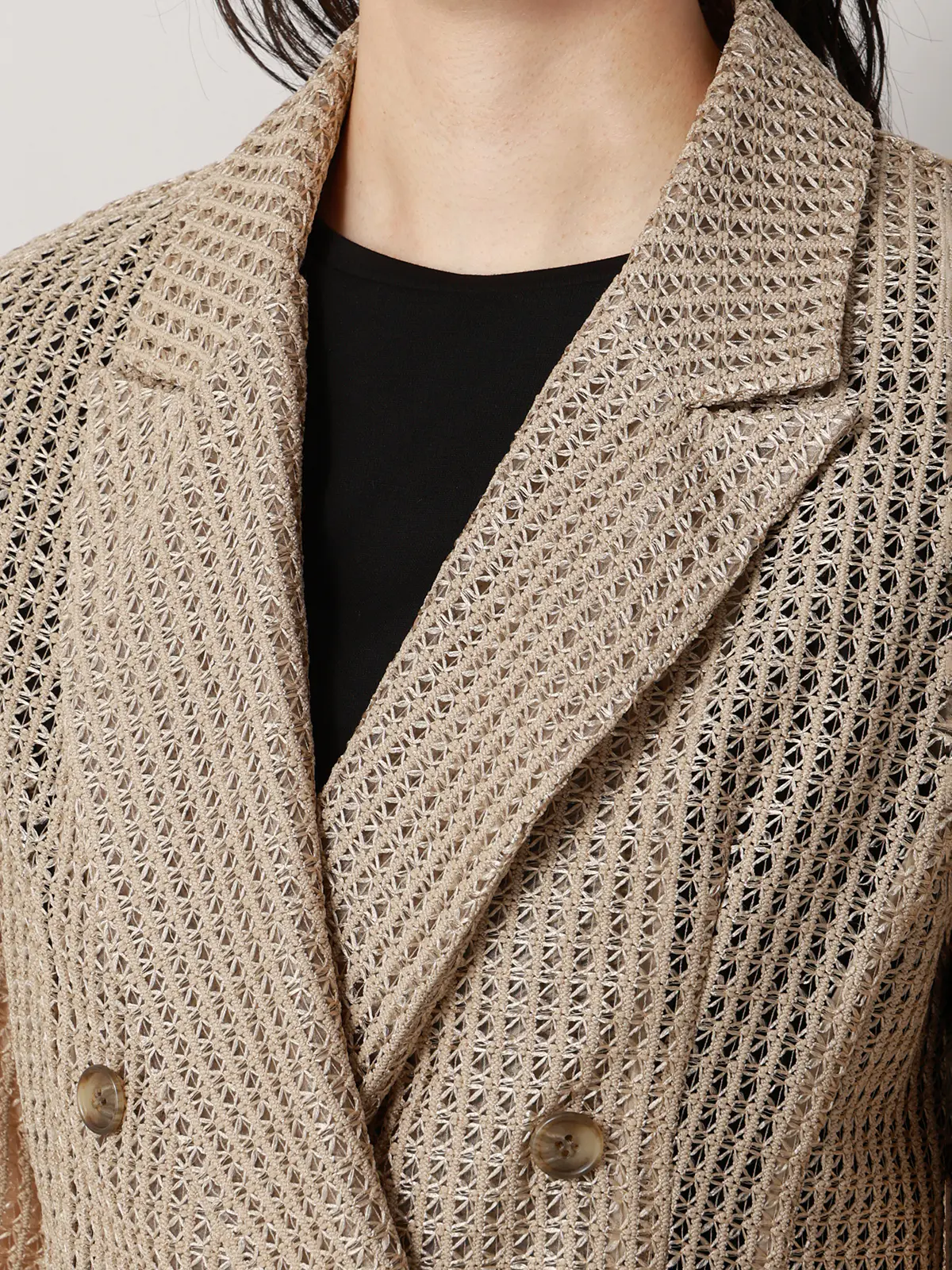 CIS．／ダブルブレストジャケット／ハンドウォッシュ／9Gメッシュレース／無地 ベージュ 36(7号）