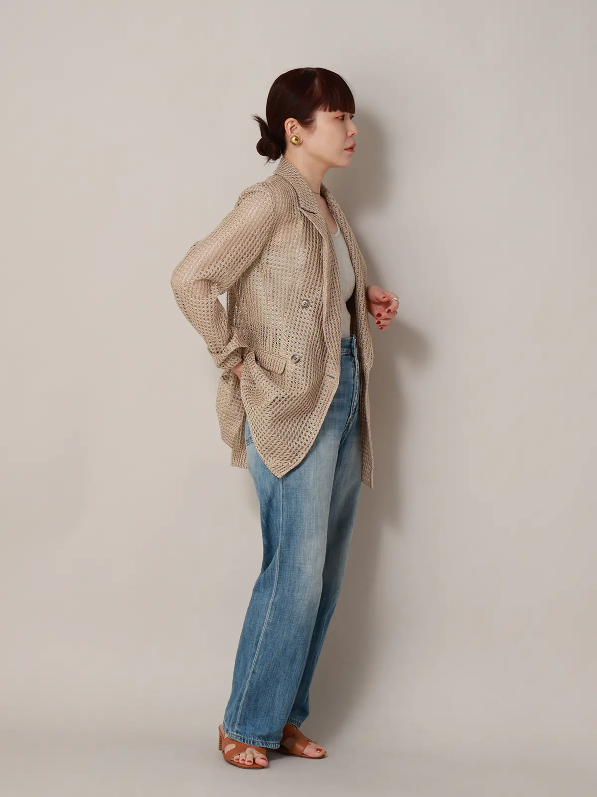 CIS．／ダブルブレストジャケット／ハンドウォッシュ／9Gメッシュレース／無地 ベージュ 36(7号）