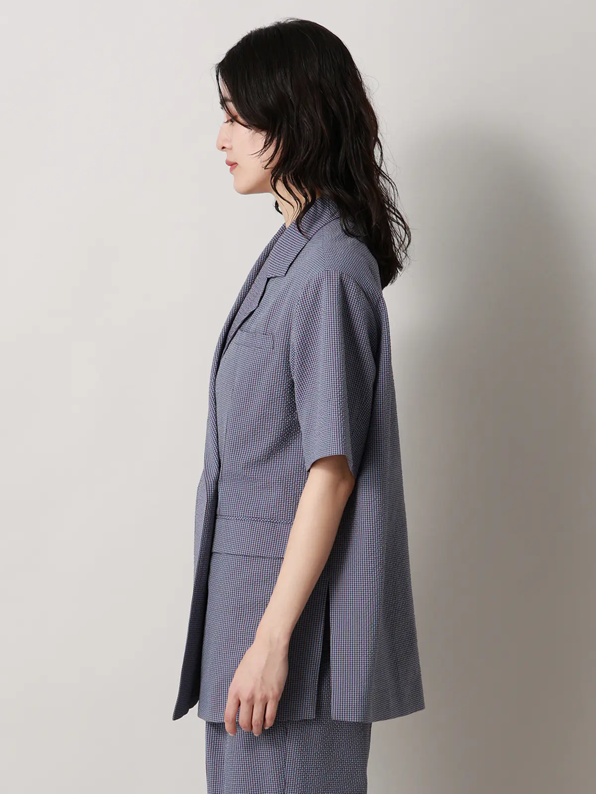 【2／23　23:59までWEB先行販売中】CIS.／ダブルブレストジャケット／ギンガムチェック ブルー 36(7号）