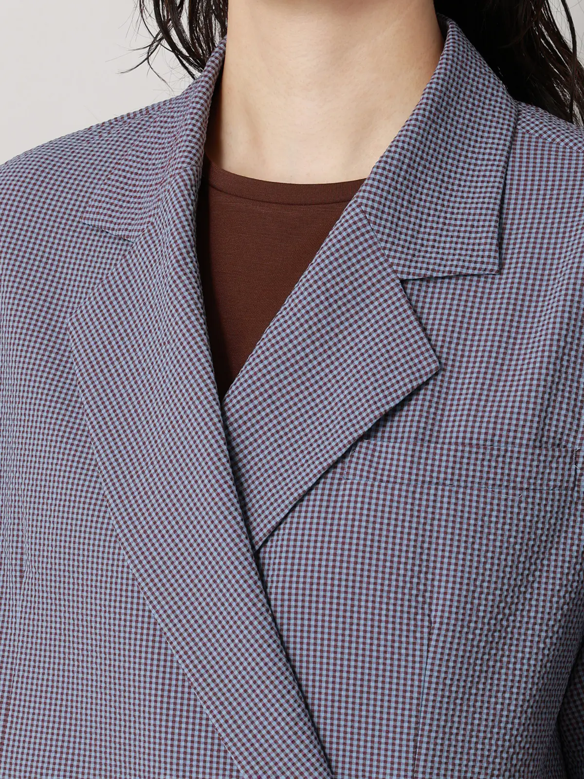 【2／23　23:59までWEB先行販売中】CIS.／ダブルブレストジャケット／ギンガムチェック ブルー 36(7号）