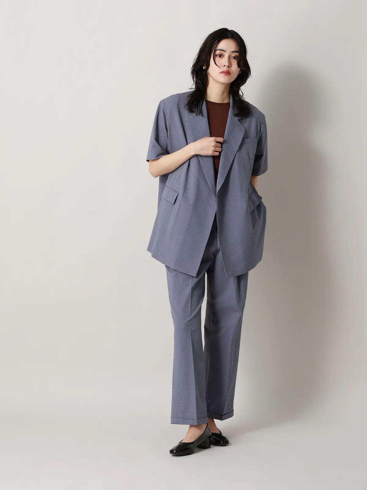 【2／23　23:59までWEB先行販売中】CIS.／ダブルブレストジャケット／ギンガムチェック ブルー 36(7号）