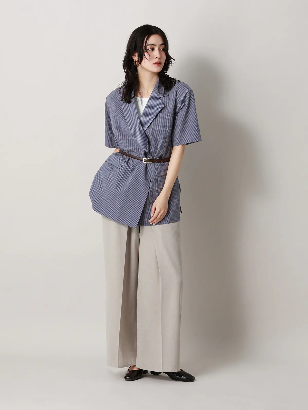 【2／23　23:59までWEB先行販売中】CIS.／ダブルブレストジャケット／ギンガムチェック ブルー 36(7号）