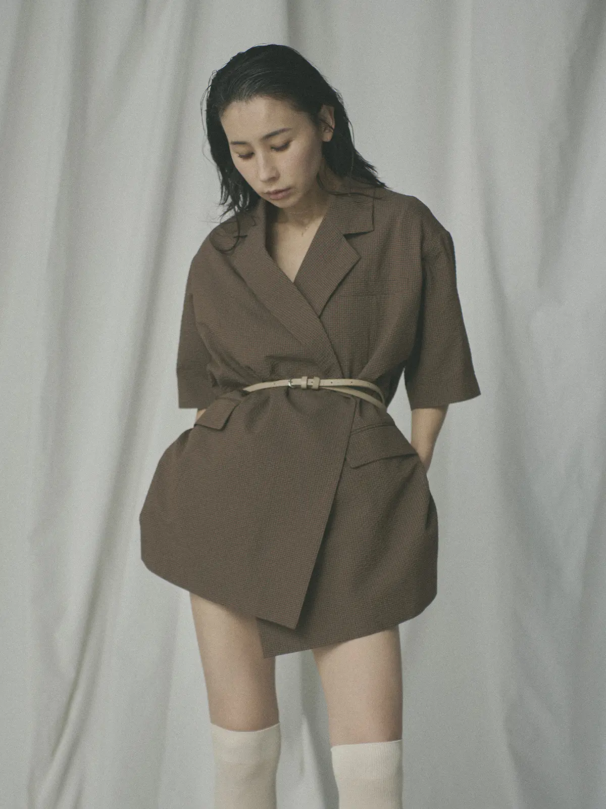 【2／23　23:59までWEB先行販売中】CIS.／ダブルブレストジャケット／ギンガムチェック ブラウン 36(7号）