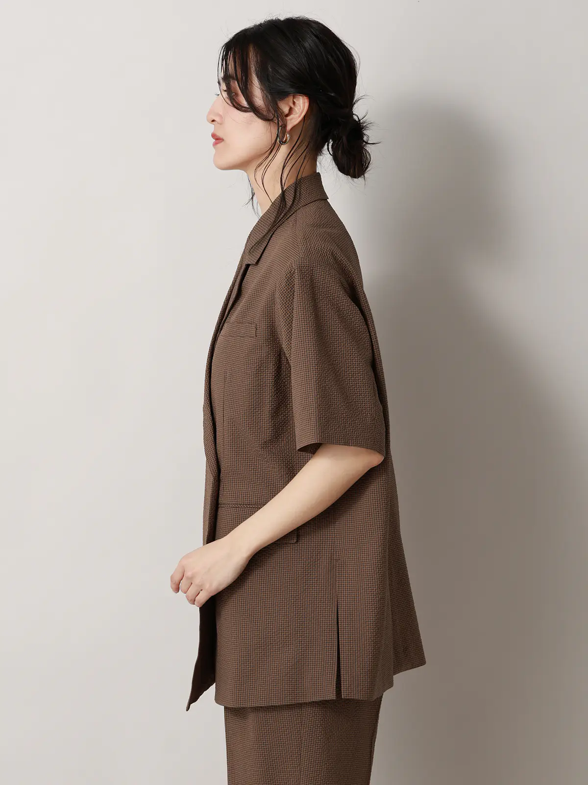 【2／23　23:59までWEB先行販売中】CIS.／ダブルブレストジャケット／ギンガムチェック ブラウン 36(7号）