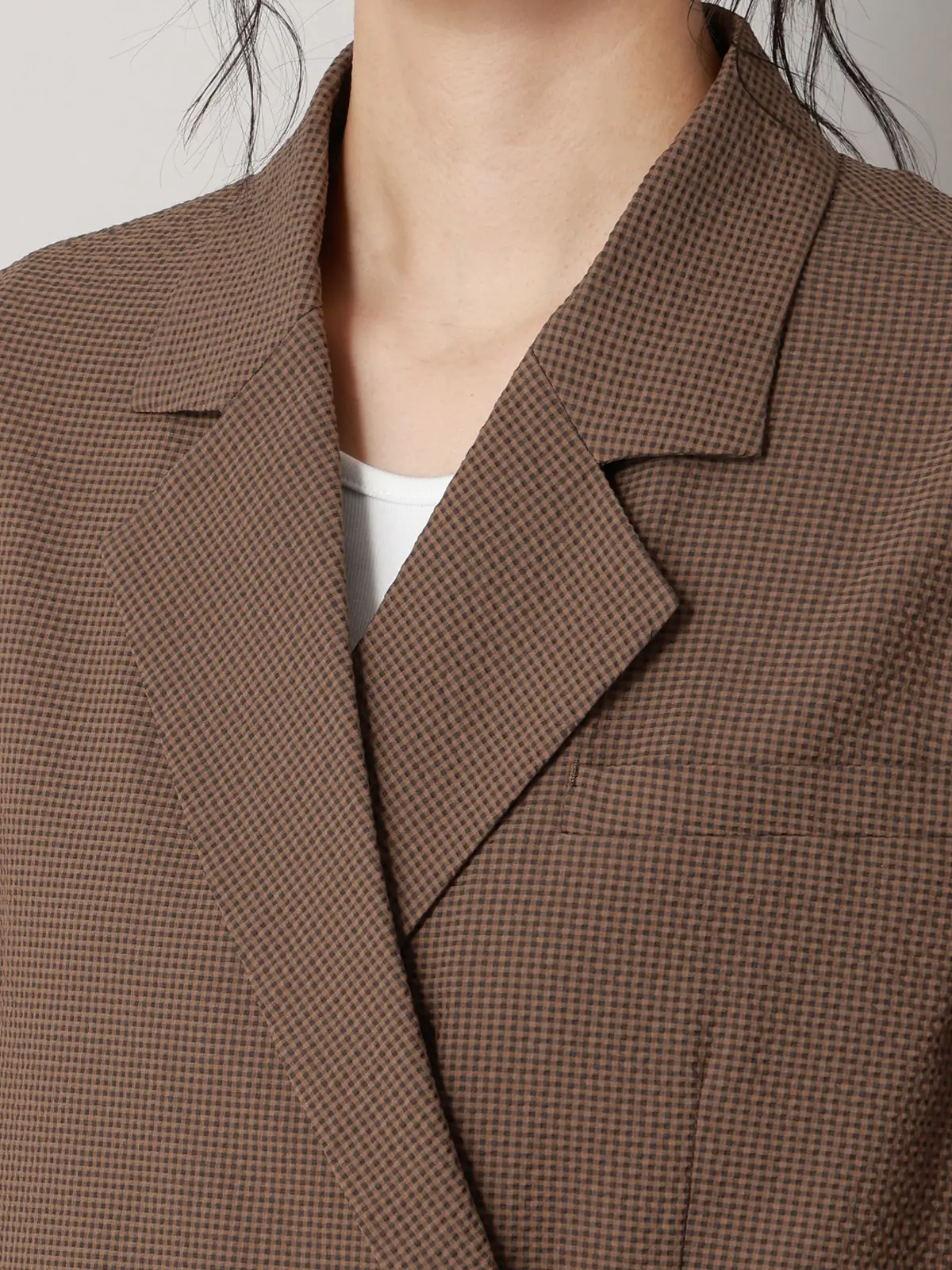 【2／23　23:59までWEB先行販売中】CIS.／ダブルブレストジャケット／ギンガムチェック ブラウン 36(7号）