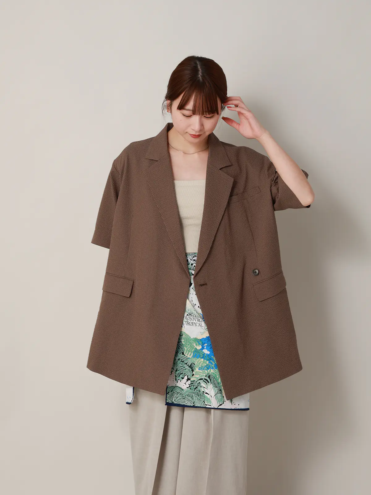 【2／23　23:59までWEB先行販売中】CIS.／ダブルブレストジャケット／ギンガムチェック ブラウン 36(7号）