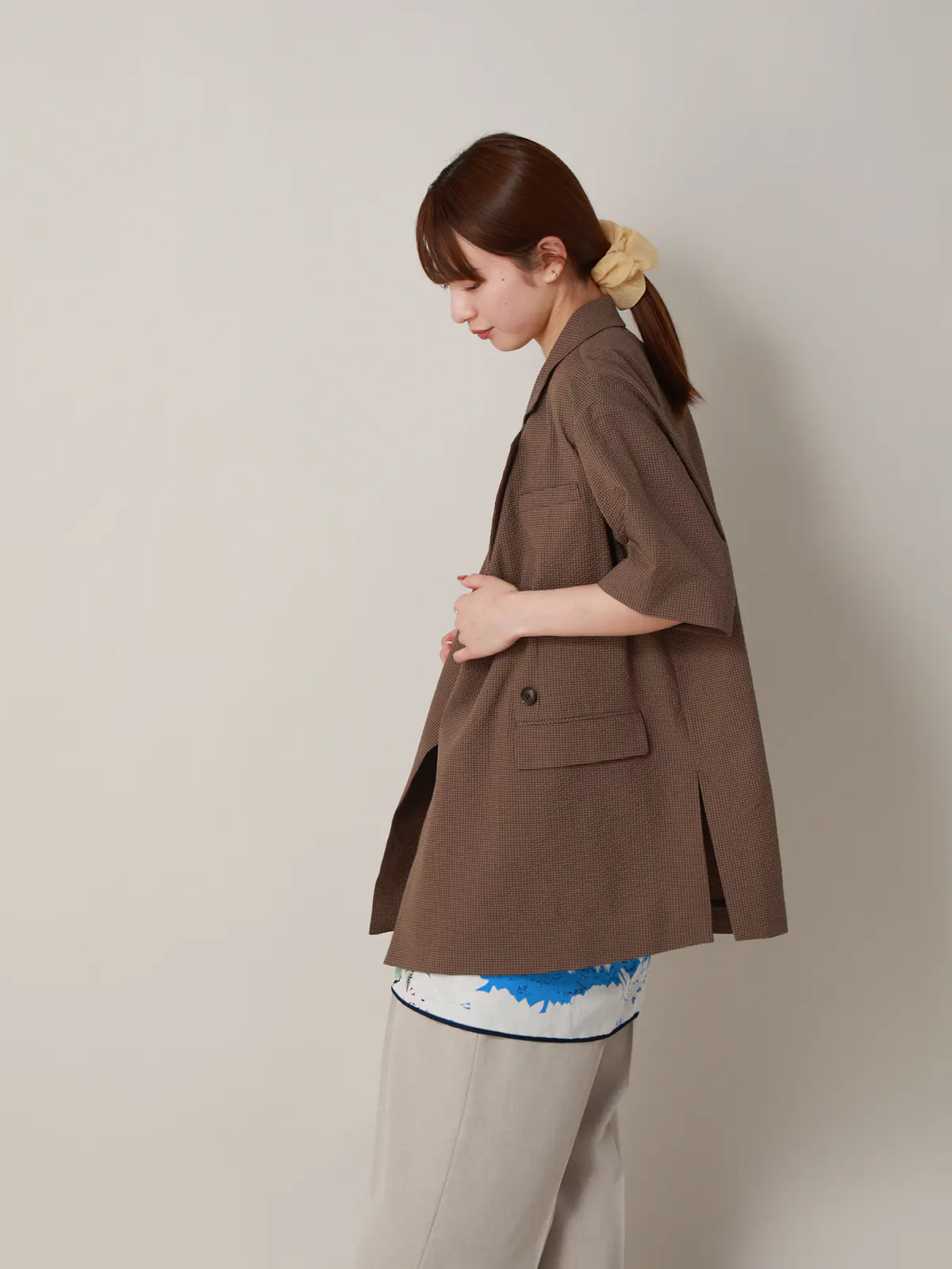 【2／23　23:59までWEB先行販売中】CIS.／ダブルブレストジャケット／ギンガムチェック ブラウン 36(7号）