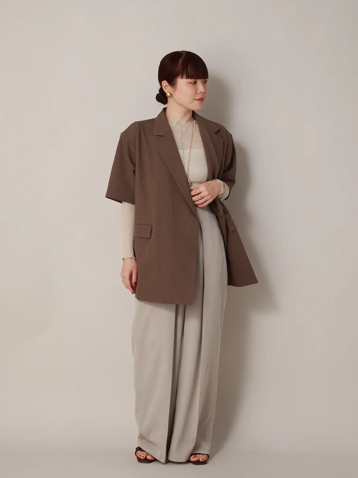 【2／23　23:59までWEB先行販売中】CIS.／ダブルブレストジャケット／ギンガムチェック ブラウン 36(7号）