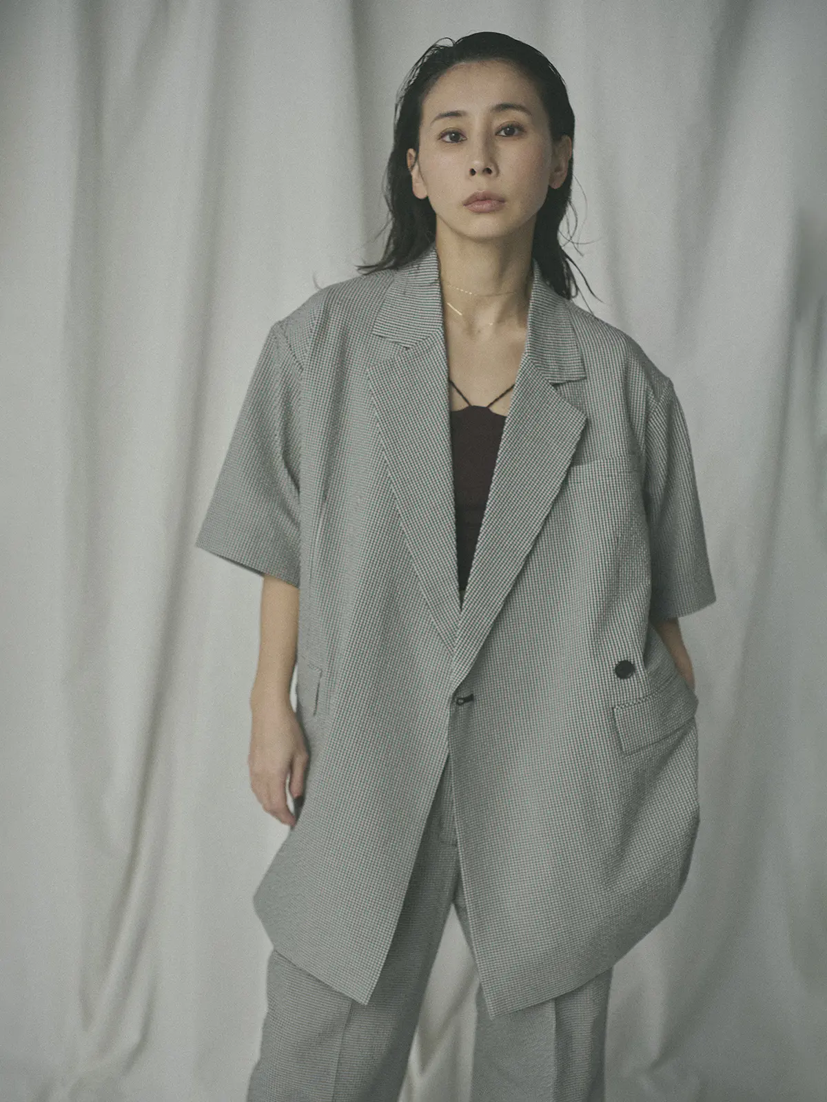 【2／23　23:59までWEB先行販売中】CIS.／ダブルブレストジャケット／ギンガムチェック ブラック 36(7号）