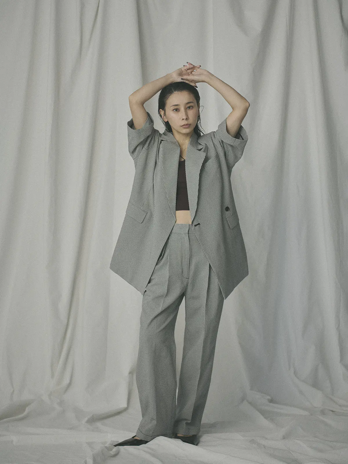 【2／23　23:59までWEB先行販売中】CIS.／ダブルブレストジャケット／ギンガムチェック ブラック 36(7号）