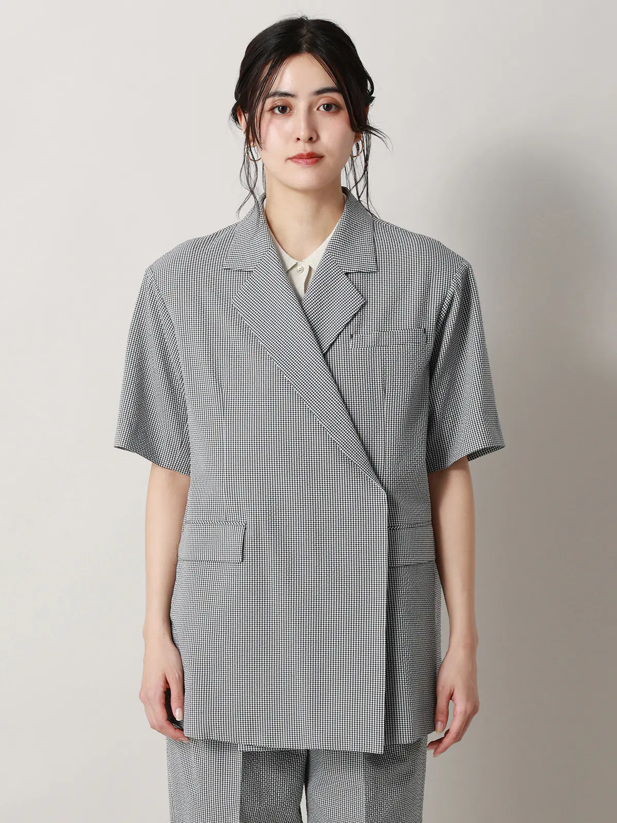 【2／23　23:59までWEB先行販売中】CIS.／ダブルブレストジャケット／ギンガムチェック ブラック 36(7号）