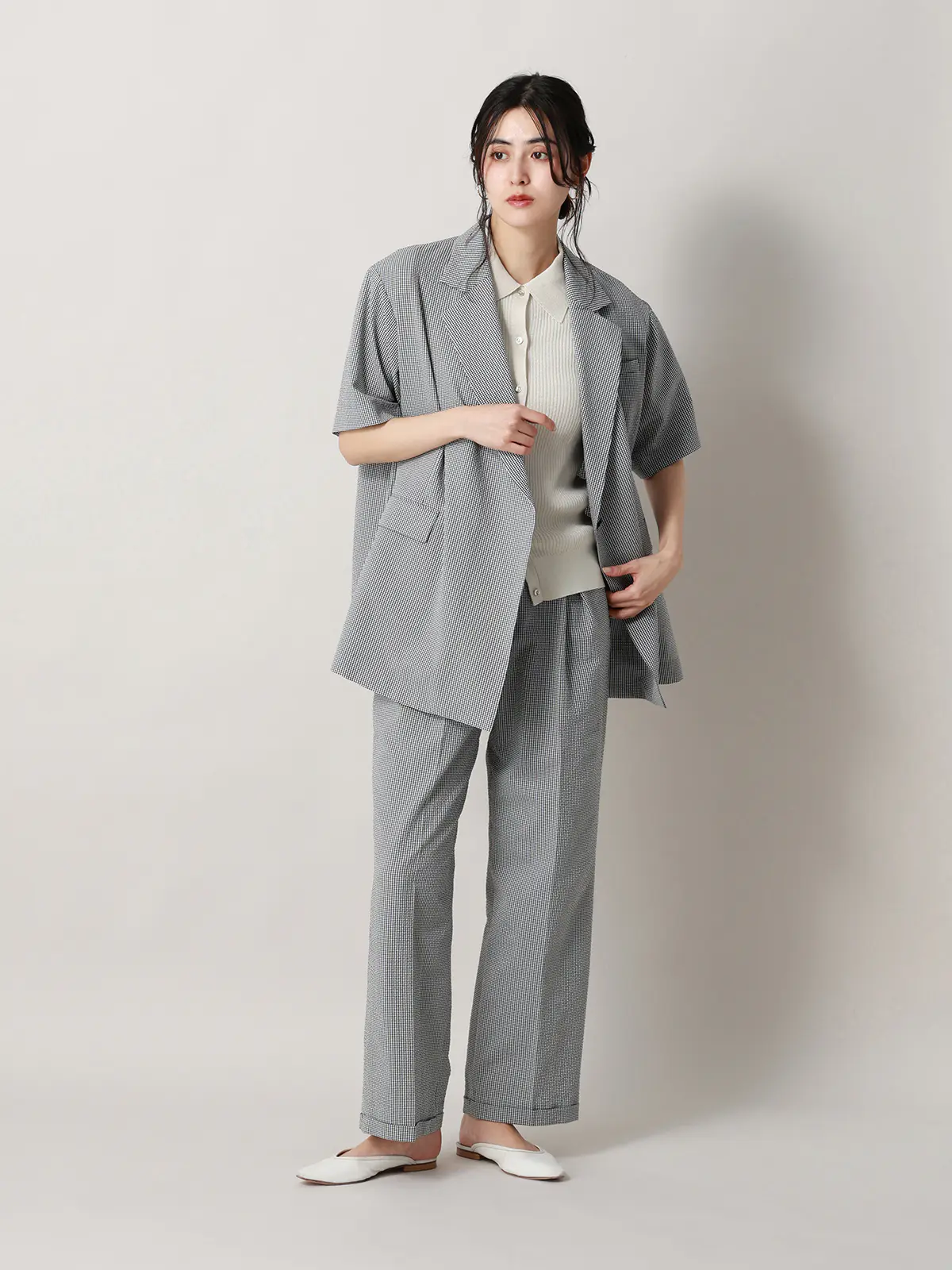 【2／23　23:59までWEB先行販売中】CIS.／ダブルブレストジャケット／ギンガムチェック ブラック 36(7号）