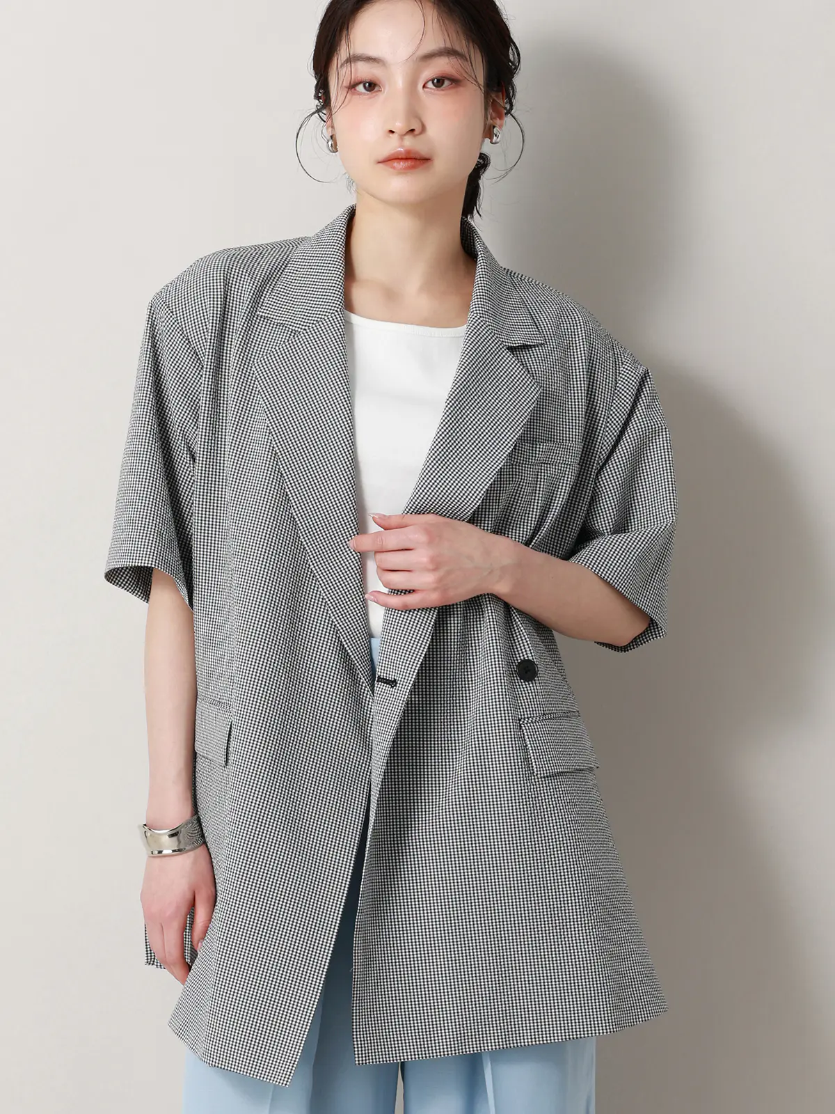 【2／23　23:59までWEB先行販売中】CIS.／ダブルブレストジャケット／ギンガムチェック ブラック 36(7号）