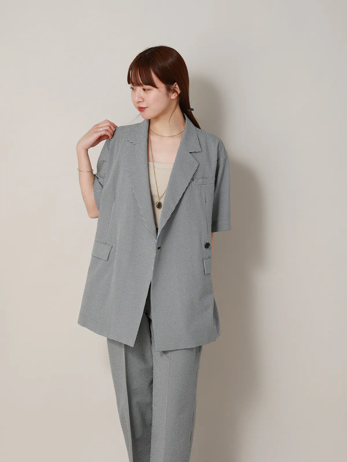 【2／23　23:59までWEB先行販売中】CIS.／ダブルブレストジャケット／ギンガムチェック ブラック 36(7号）