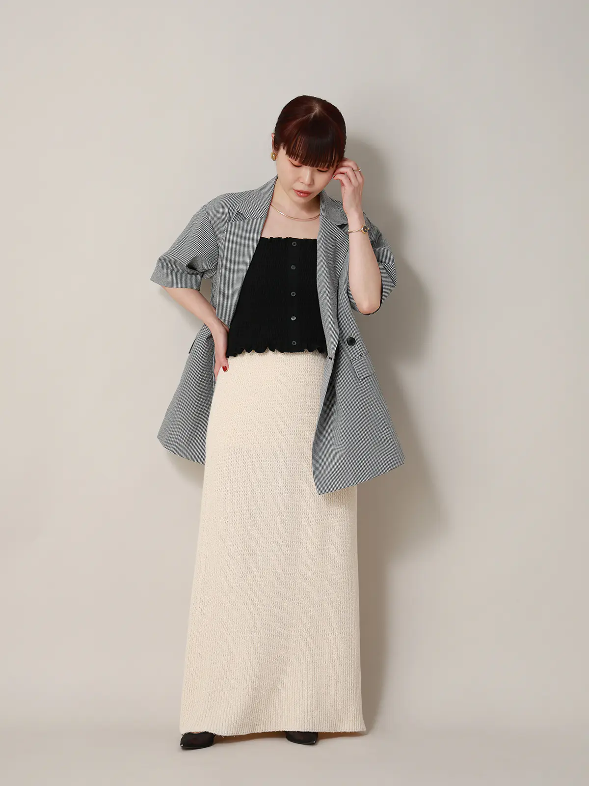 【2／23　23:59までWEB先行販売中】CIS.／ダブルブレストジャケット／ギンガムチェック ブラック 36(7号）