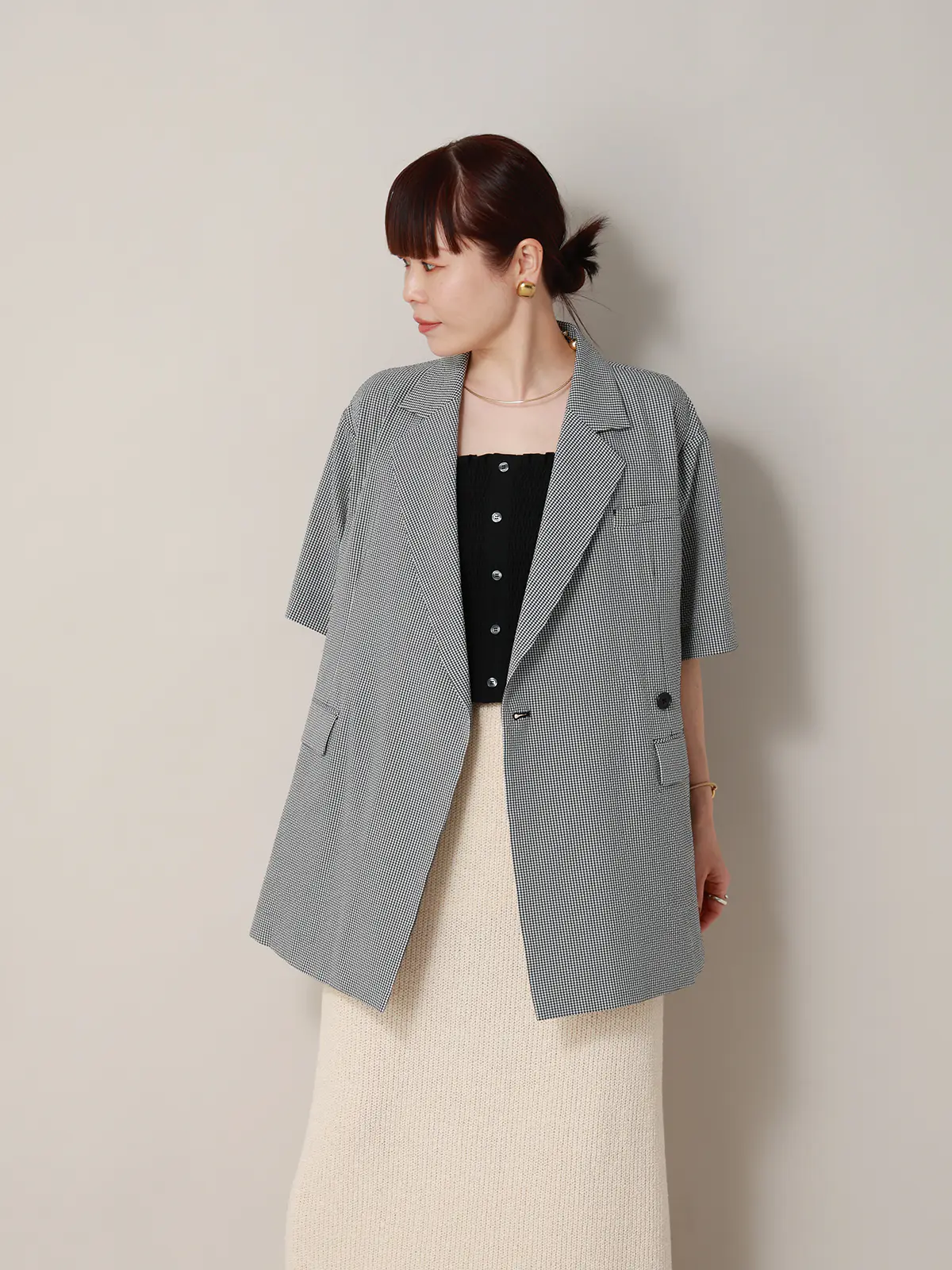 【2／23　23:59までWEB先行販売中】CIS.／ダブルブレストジャケット／ギンガムチェック ブラック 36(7号）