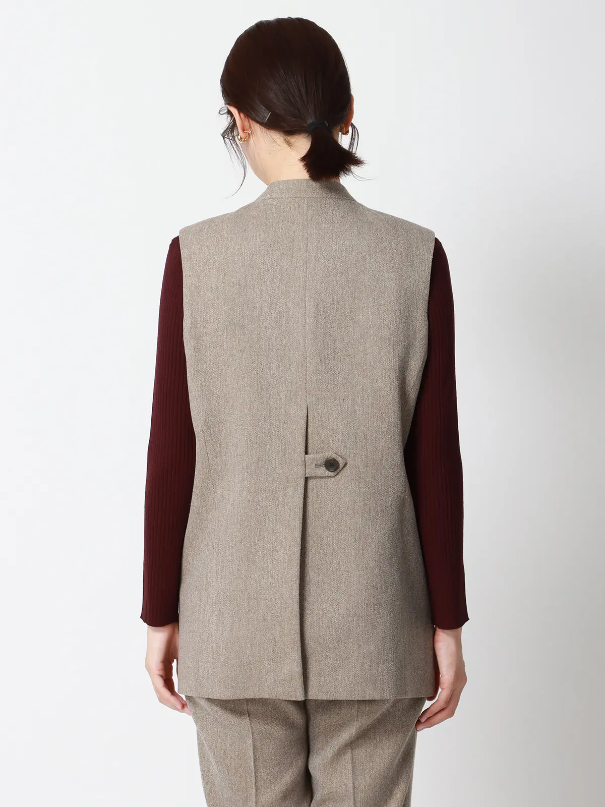 CHANTOWA/バックデザインジレ/ウォッシャブル/ツイードライクシャンブレー/織柄 ベージュ 38(9号)